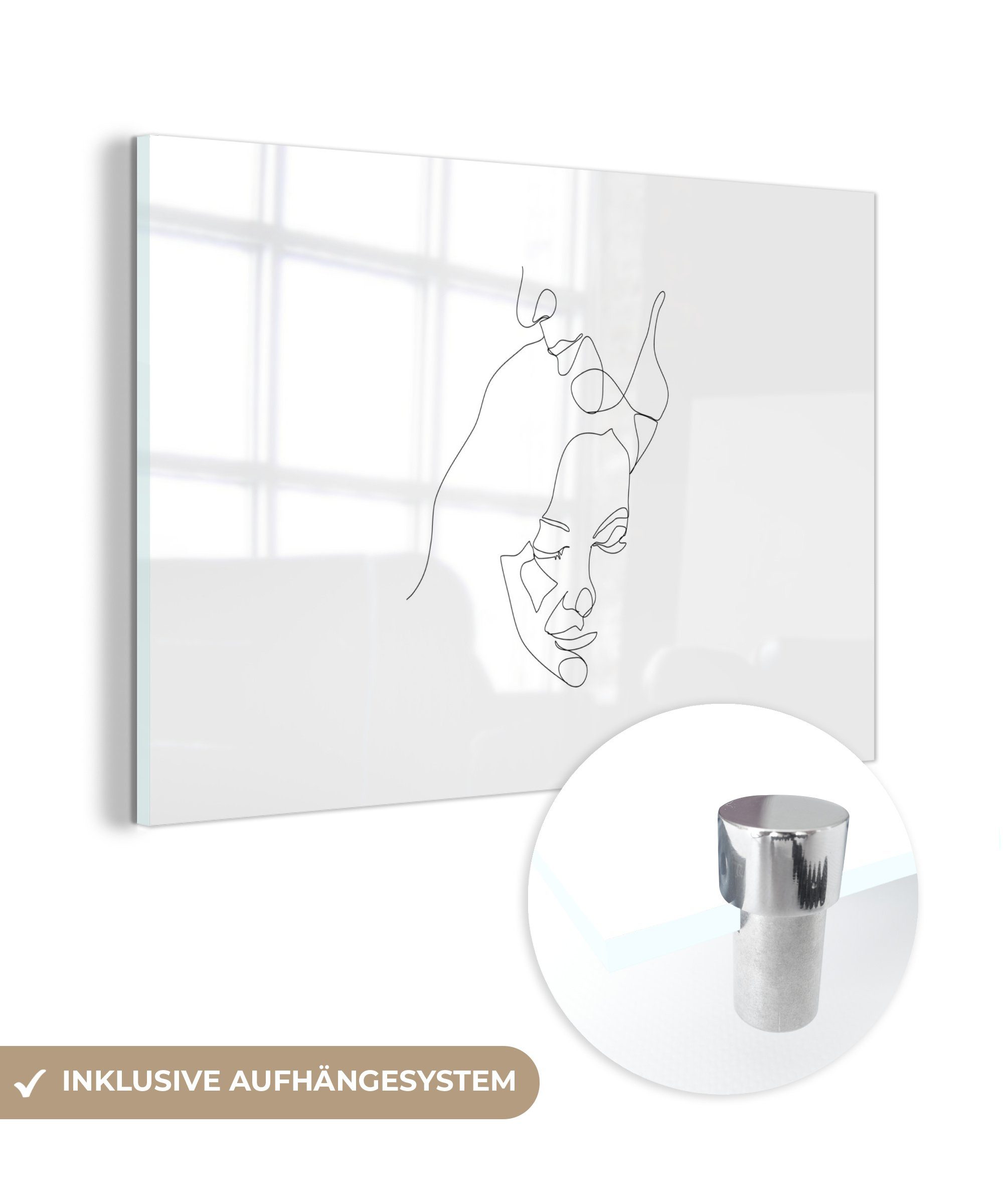 MuchoWow Acrylglasbild Plüschtier - Partner Strichzeichnung, Schlafzimmer - Acrylglasbilder Wohnzimmer (1 & St)