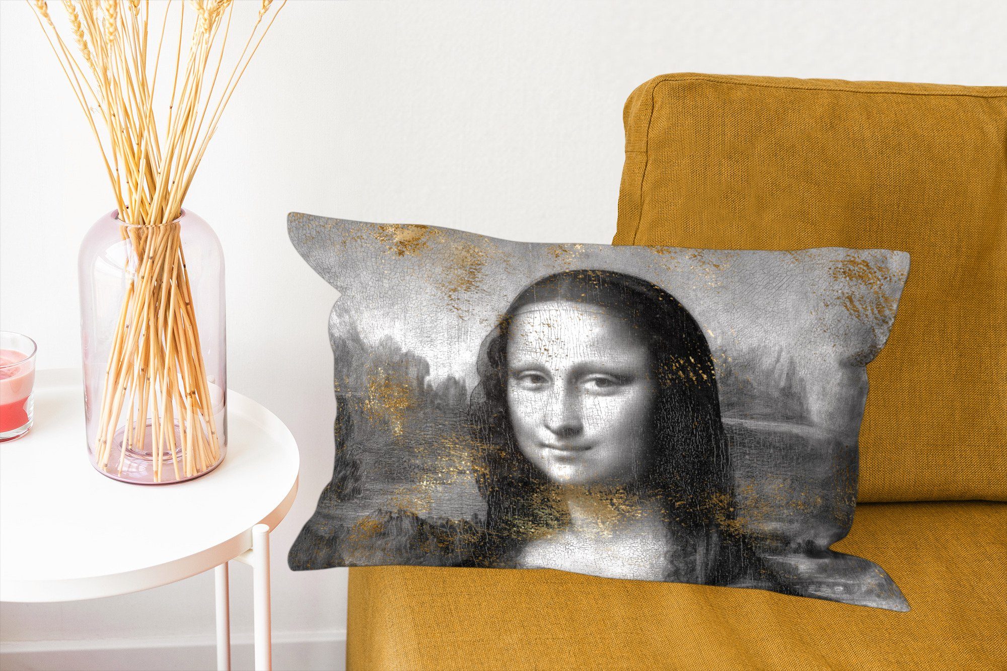 Lisa Leonardo Vinci Dekokissen - - da Gold, mit Füllung, Dekoration, Zierkissen, Schlafzimmer Dekokissen Wohzimmer MuchoWow Mona