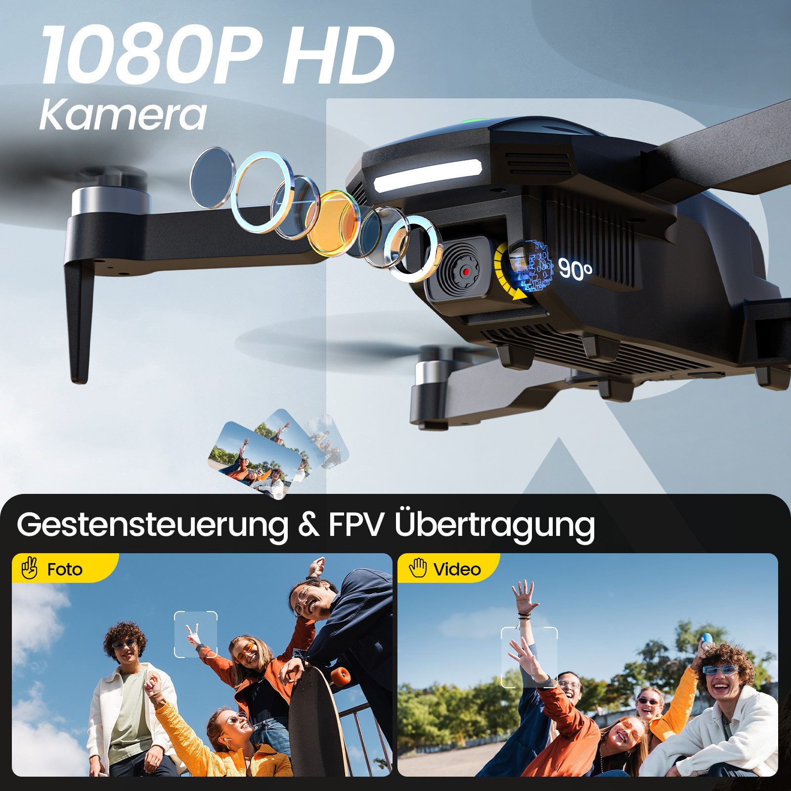 DEERC D75 FPV Drohne mit 1080P Kamera für Kinder, 3 Geschwindigkeitsstufen Drohne (1080P HD, Bürstenlosem Motor, 26 Min Flugzeit)