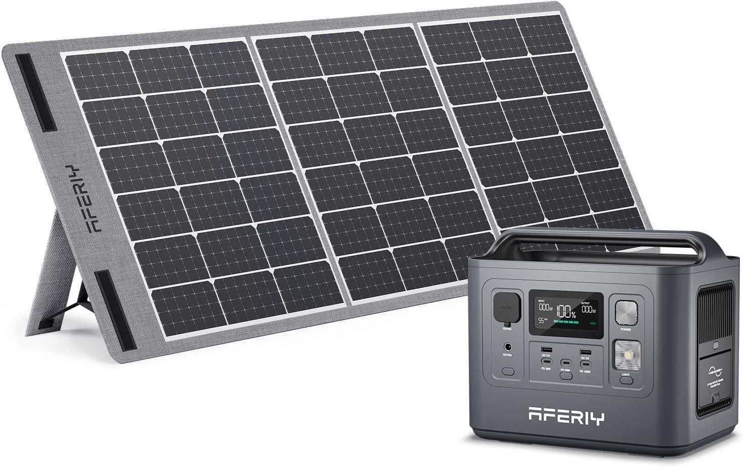 AFERIY Stromerzeuger 800W Tragbare Powerstation, 512Wh Akku, für Camping, Notfälle, 0,8 in kW, (2-tlg), mit LCD-Anzeige, 5 Anschlüsse