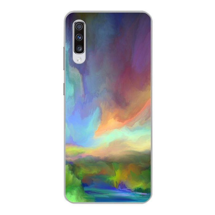 MuchoWow Handyhülle Landschaft - Aquarell - Himmel Phone Case Handyhülle Samsung Galaxy A70 Silikon Schutzhülle