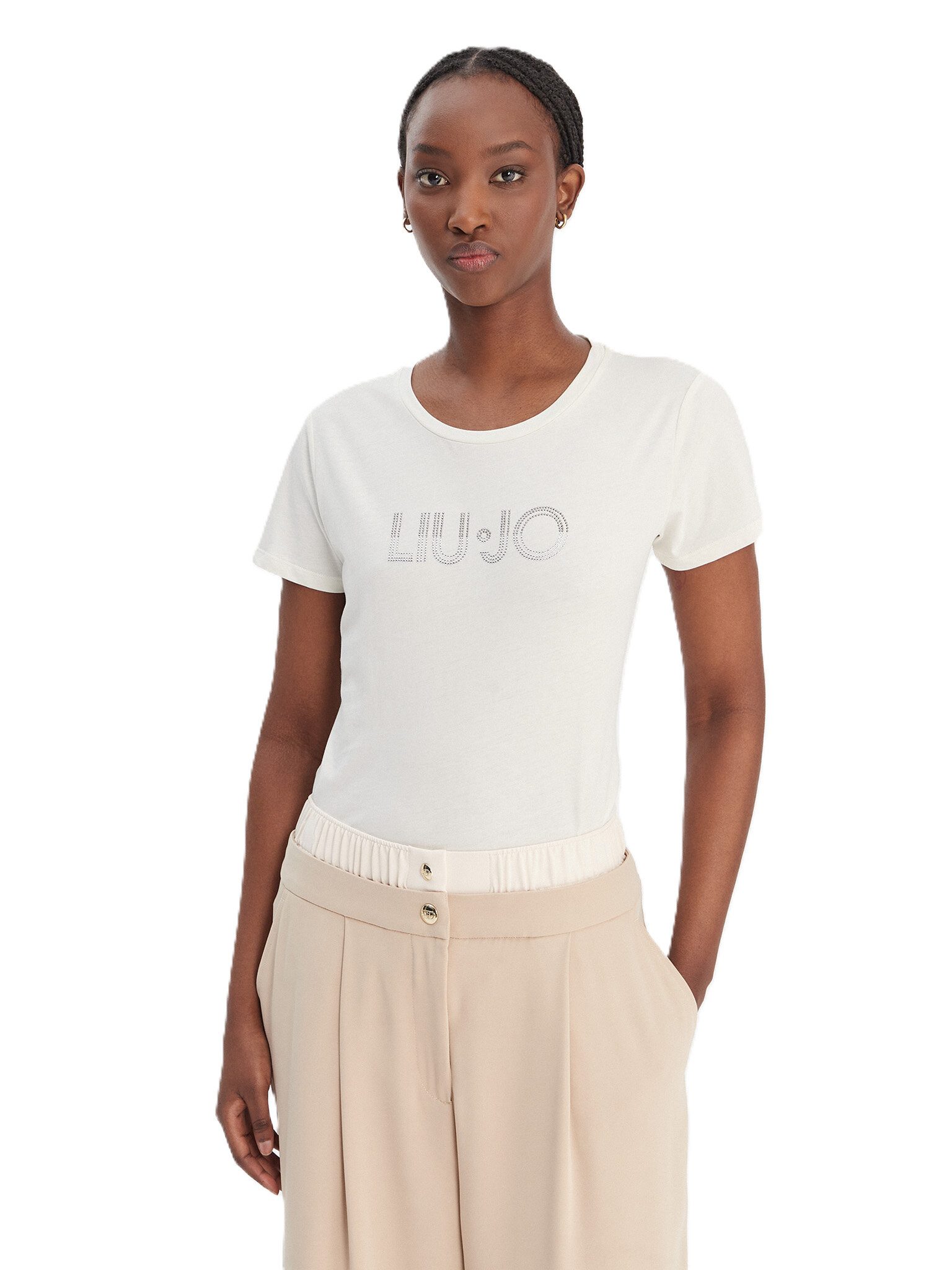 Liu Jo Kurzarmshirt - LIU JO Kurzarm Shirt mit Strasslogo - ECS T-SHIRT MODA