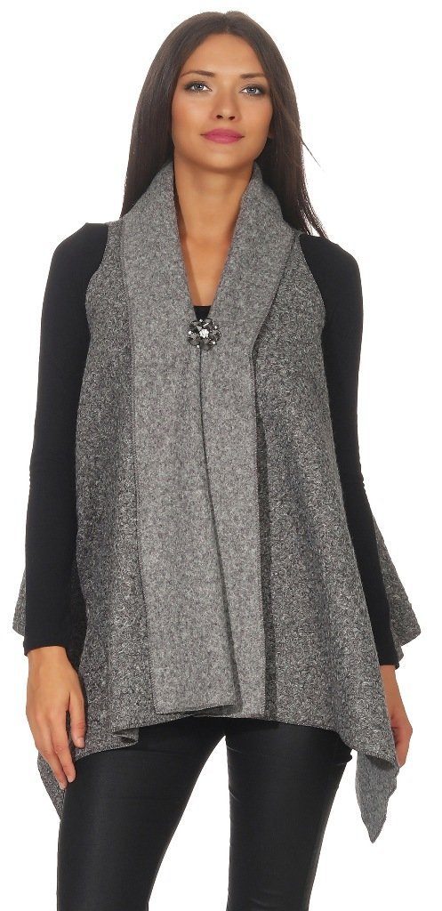 Fleeceweste Damen Elegante Luxus Weste Longweste mit Brosche 285
