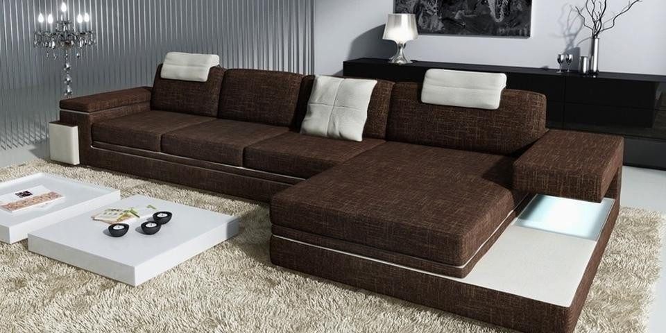 Xlmoebel Ecksofa Beige Wohnzimmer-Couch mit Stoffbezug und LED-Beleuchtung, Ecksofa, Hergestellt in Europa