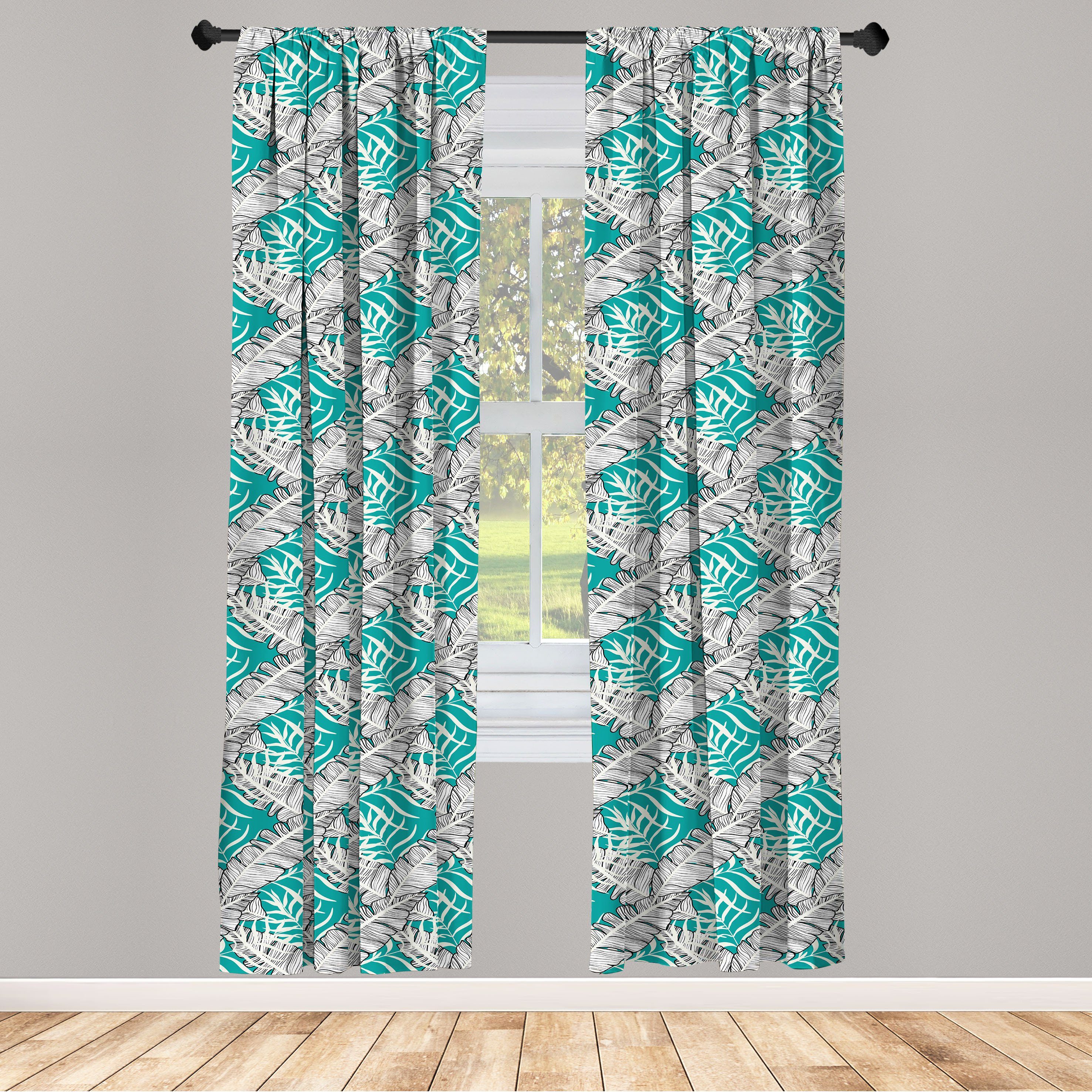 Gardine Vorhang für Wohnzimmer Schlafzimmer Dekor, Abakuhaus, Microfaser, Blätter Tropical Banana Leaf Motive