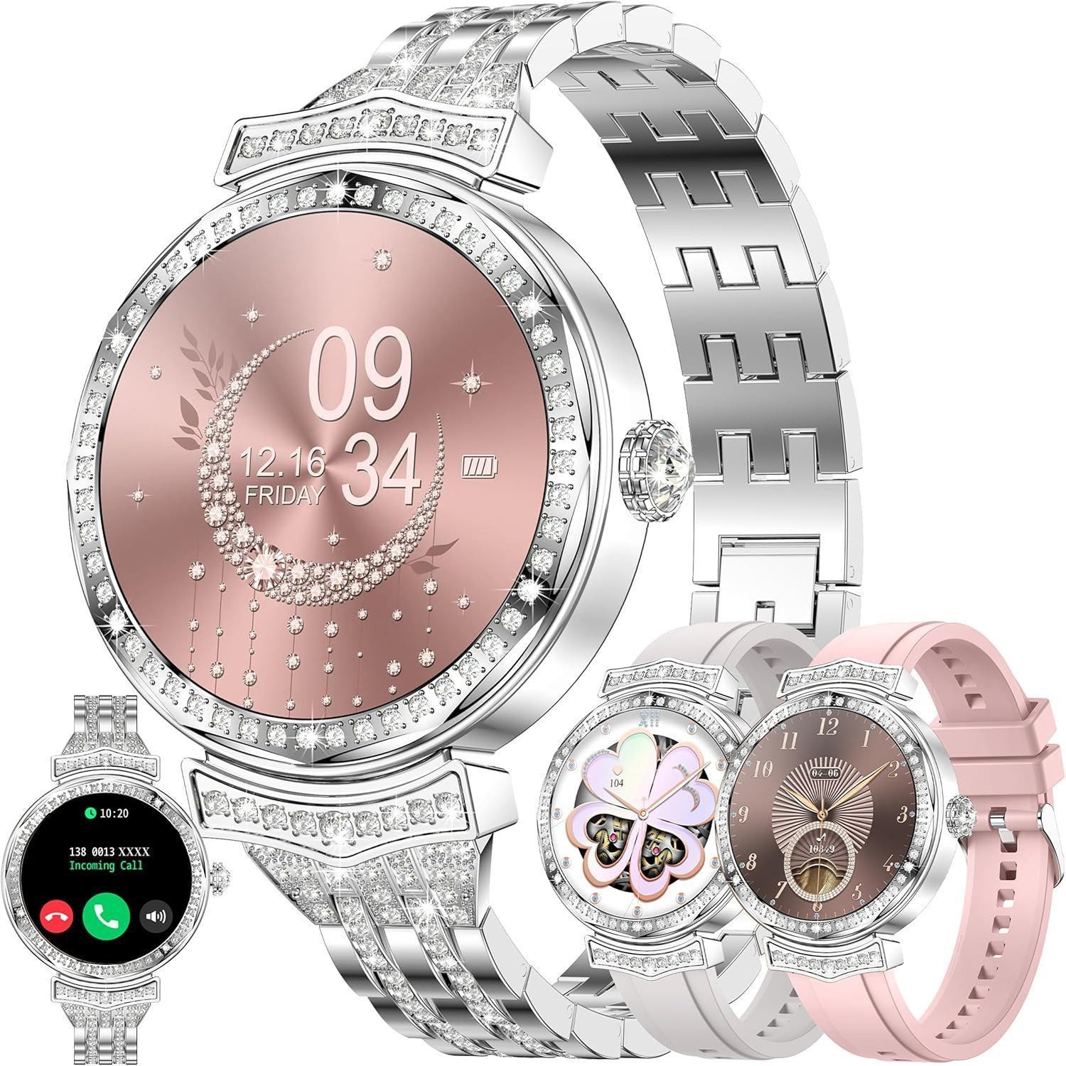 Zevelora Damen's Telefonfunktion Fitness Tracker Aktivitätstracker Smartwatch (3,35 cm/1,32 Zoll, Android/iOS), mit austauschbarem weichem Silikonarmband, mit SpO2 Schlafmonitor Schrittzähler 123 Sportmodi fitness uhr