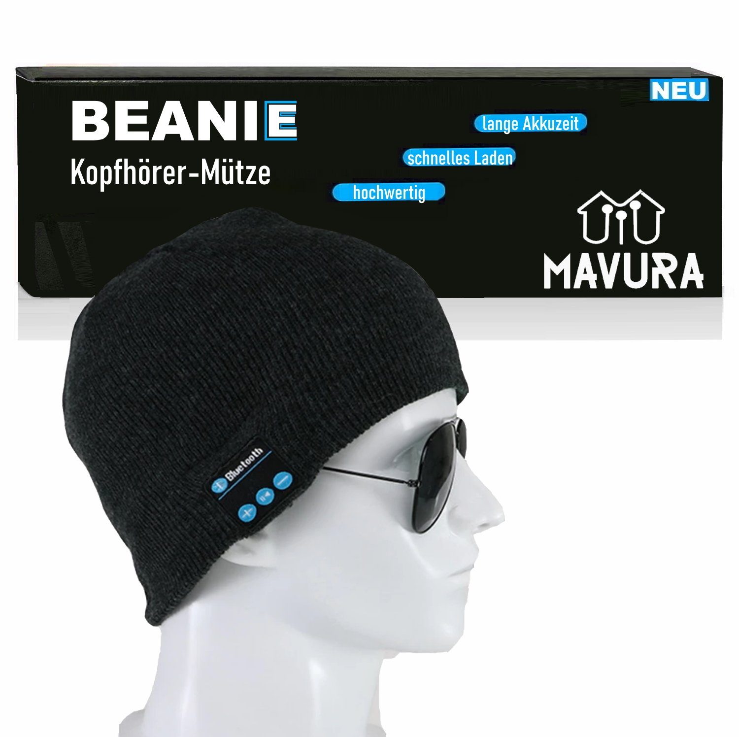 Kopfhörer Mütze Bluetooth Stereo MAVURA Beanie Beanie waschbar BEANIE Wireless Freisprech Headset