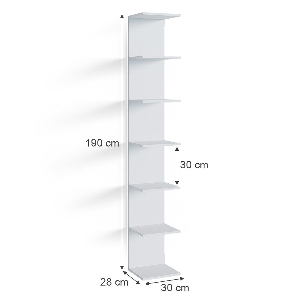 Vicco Bücherregal Paolo, Weiß, 30 x 190 cm, 1-tlg.