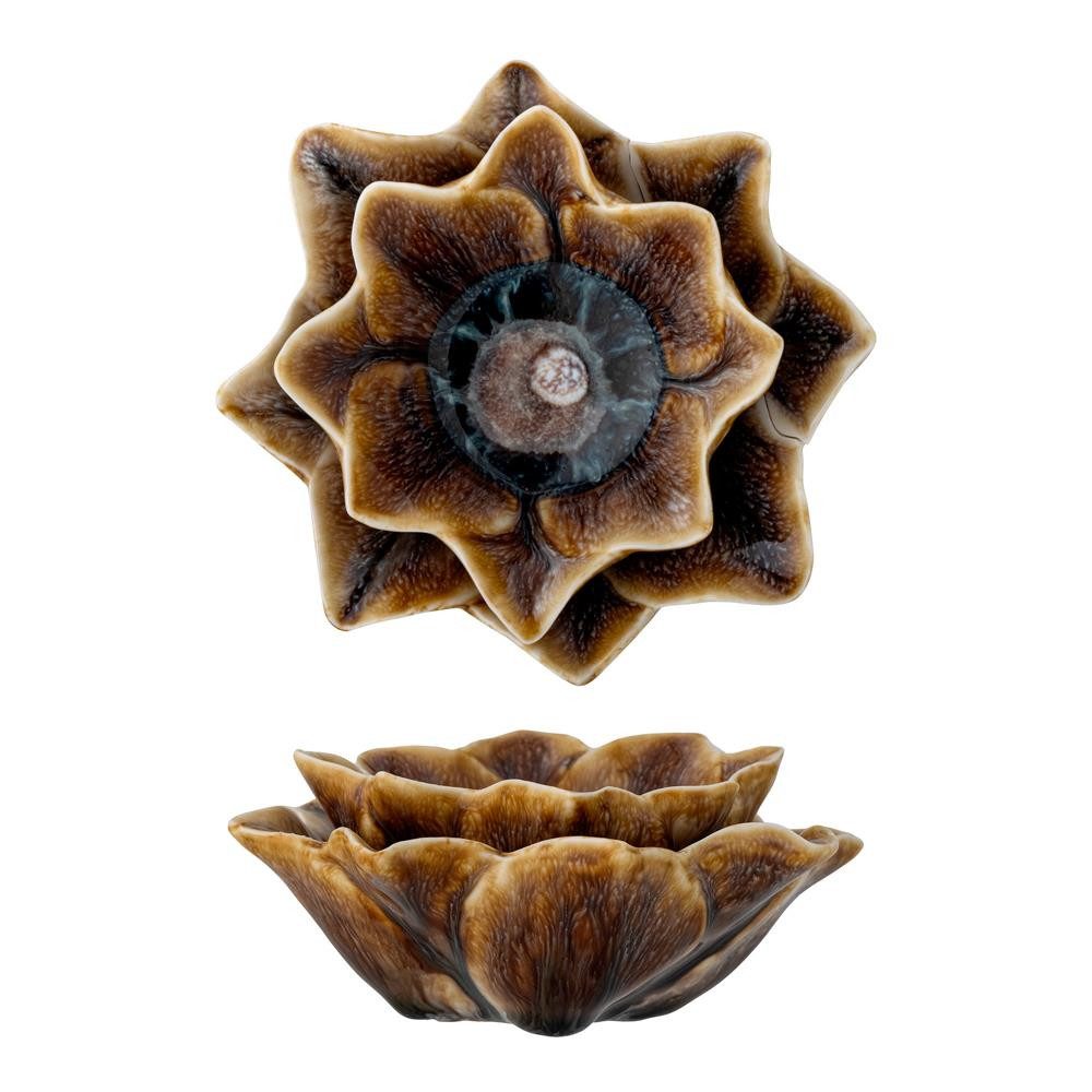 Bloomingville Teelichthalter Dinah Windlichtschale Braun, Steingut, D12xH5,5 cm, organische Form, Kerzenschale, Keramikdeko, Naturmotiv, Handgefertigt, Unikat