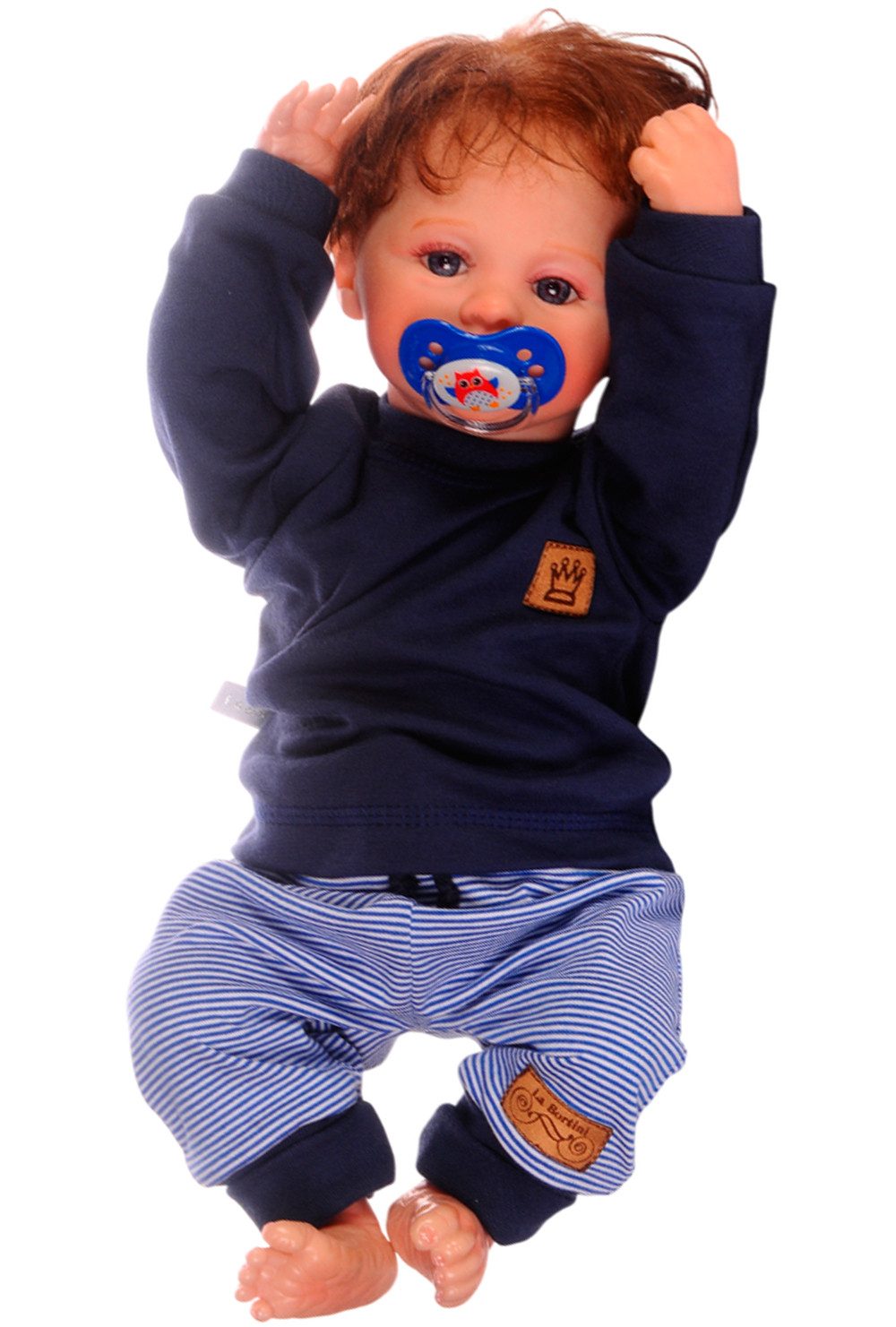 Langarmshirt & Hose Baby Anzug Shirt Mitwachshose für Neugeborene in Blau gestreift