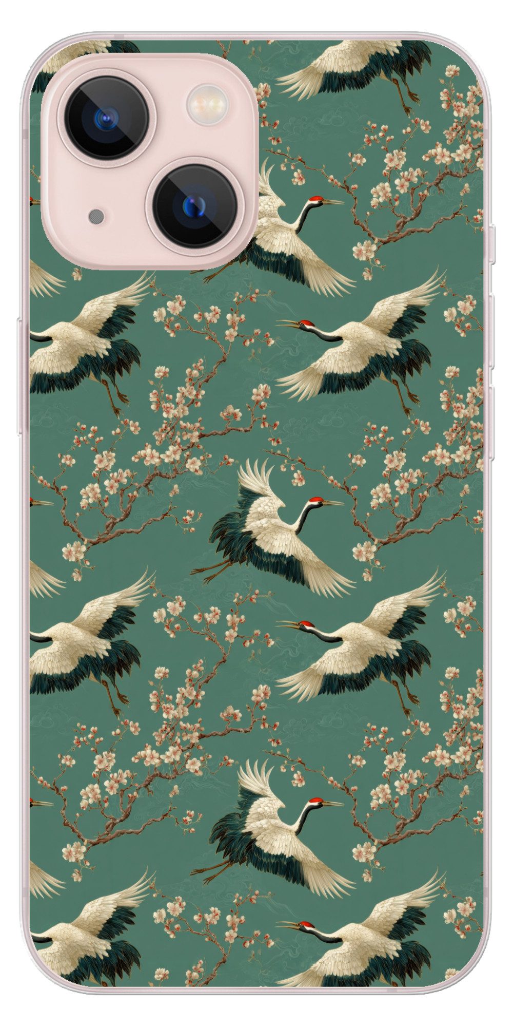 MuchoWow Handyhülle für Apple iPhone 13 Kirschblüte - Umstandsblumen - Grün, Smartphone-Bumper, Print, Handy Schutzhülle Dünn