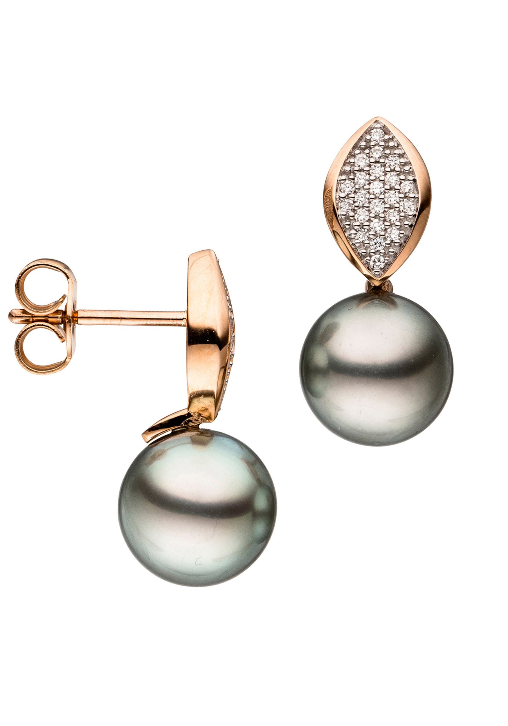 JOBO Perlenohrringe Ohrringe mit Tahiti-Perlen und 44 Diamanten, 585 Roségold