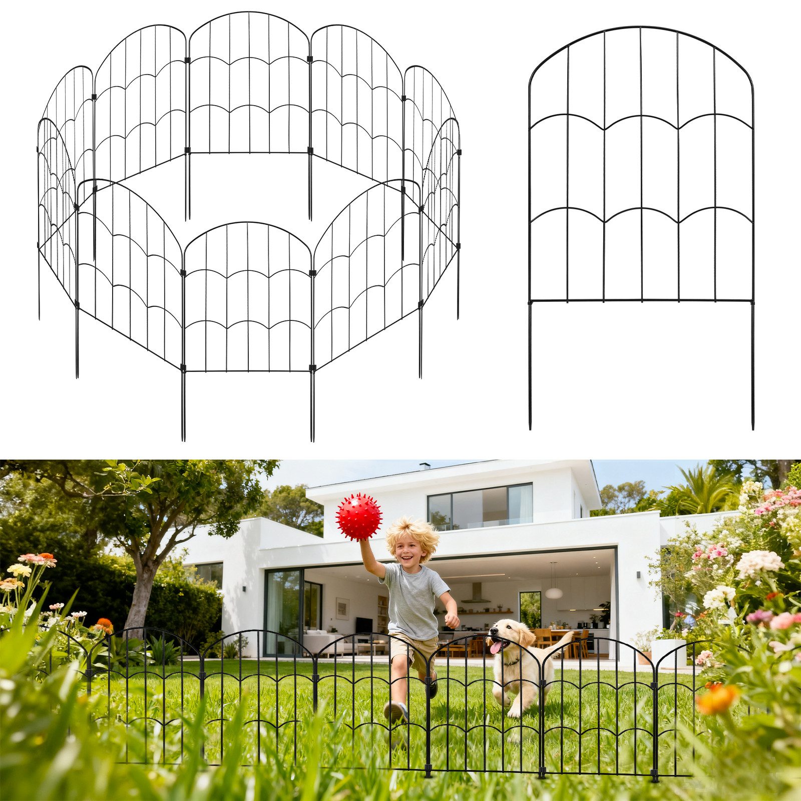 BlingBin Gartenzaun Metall Gartenzaun 3,3 m Bogenform, (10er-Packung, 1-St., 10er Set Beetzaun mit Erdspießen oder Klicksystem, Rostfrei), Dekorativer Rasenzaun für Garten, Hof & Terrasse