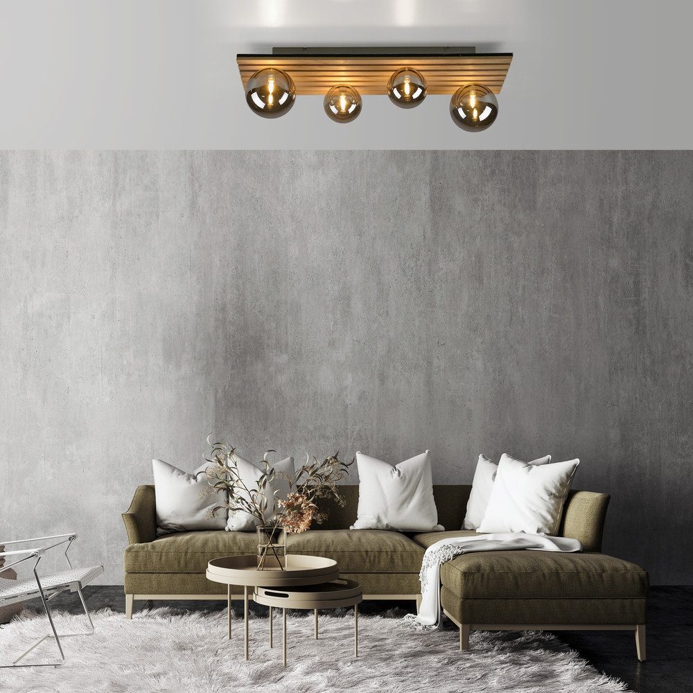 JUST LIGHT LED Deckenleuchte LED Deckenlampe STIKA, Akustikpanel mit Echtholzfurnier, G9, Echtholzfurnier Eiche, Rauchglas