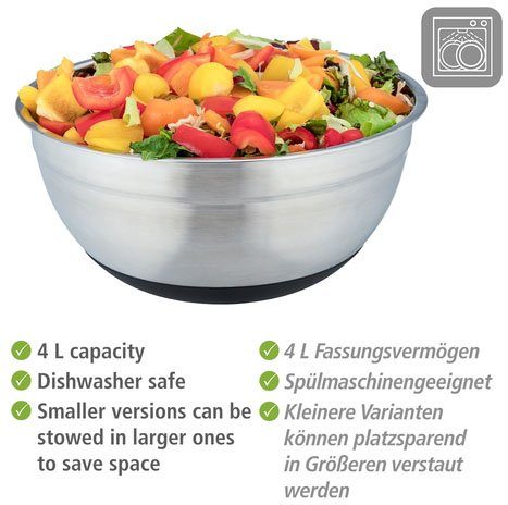 mit Salatschüssel (1-tlg), Liter Anti-Rutsch WENKO Boden, Edelstahl, 4 Aru,