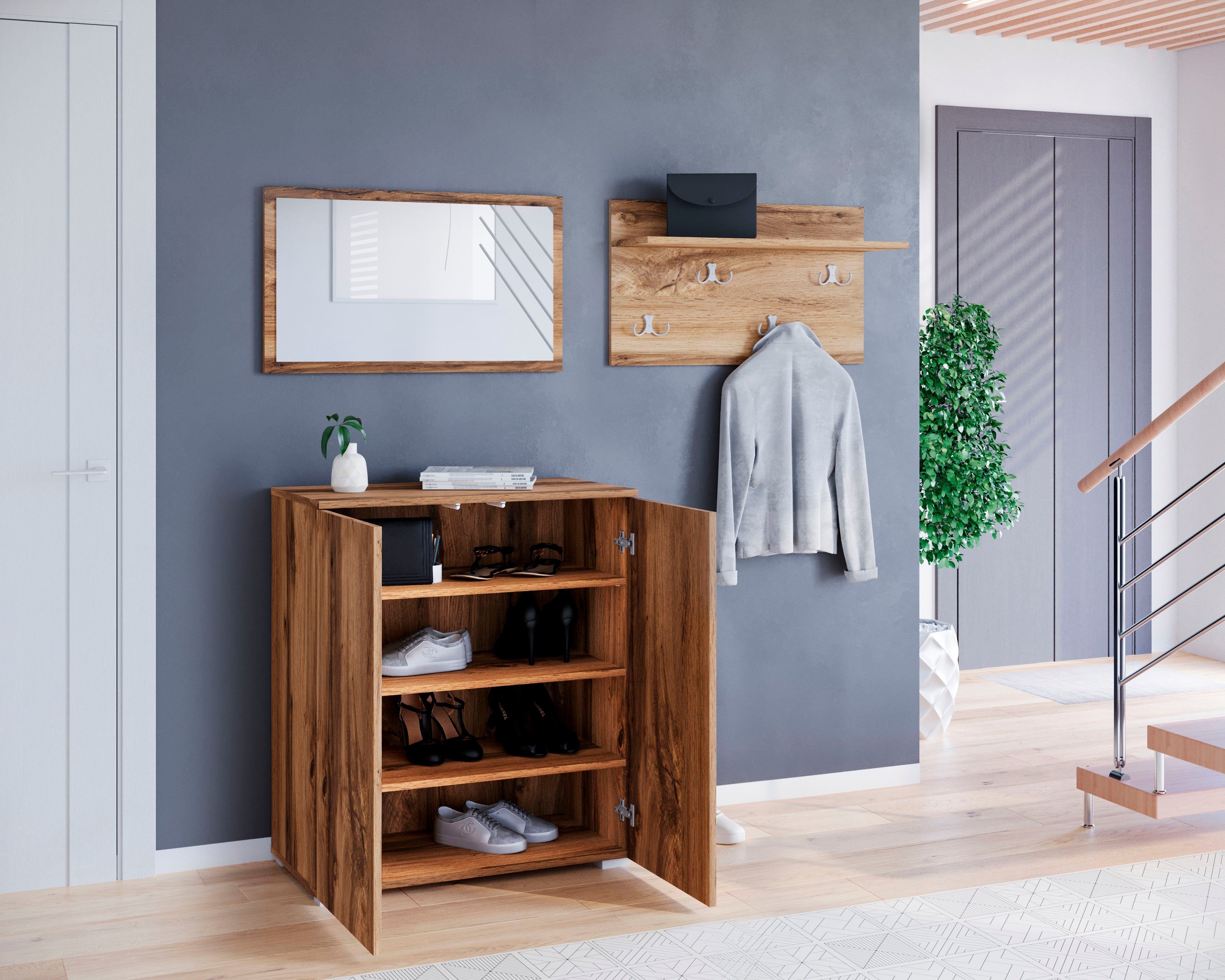 OTTO home Garderoben-Set PARIS/ TOKYO, (Komplett-Set, 3-St), Kompaktgarderobe Breite 150cm mit Spiegel für Ihren Eingangsbereich – Bild 4 von 5