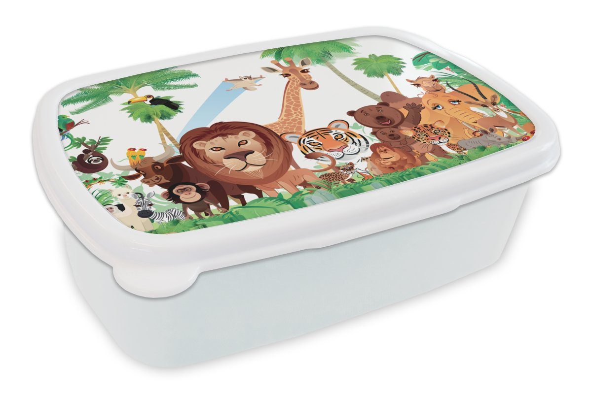 - Lunchbox für weiß Mädchen Löwe Erwachsene, Kinder Jungs - - für Brotbox Brotdose, Jungen, Tiere Dschungel - und (2-tlg), Kunststoff, Wilde Kinder Mädchen Tiger und MuchoWow - -