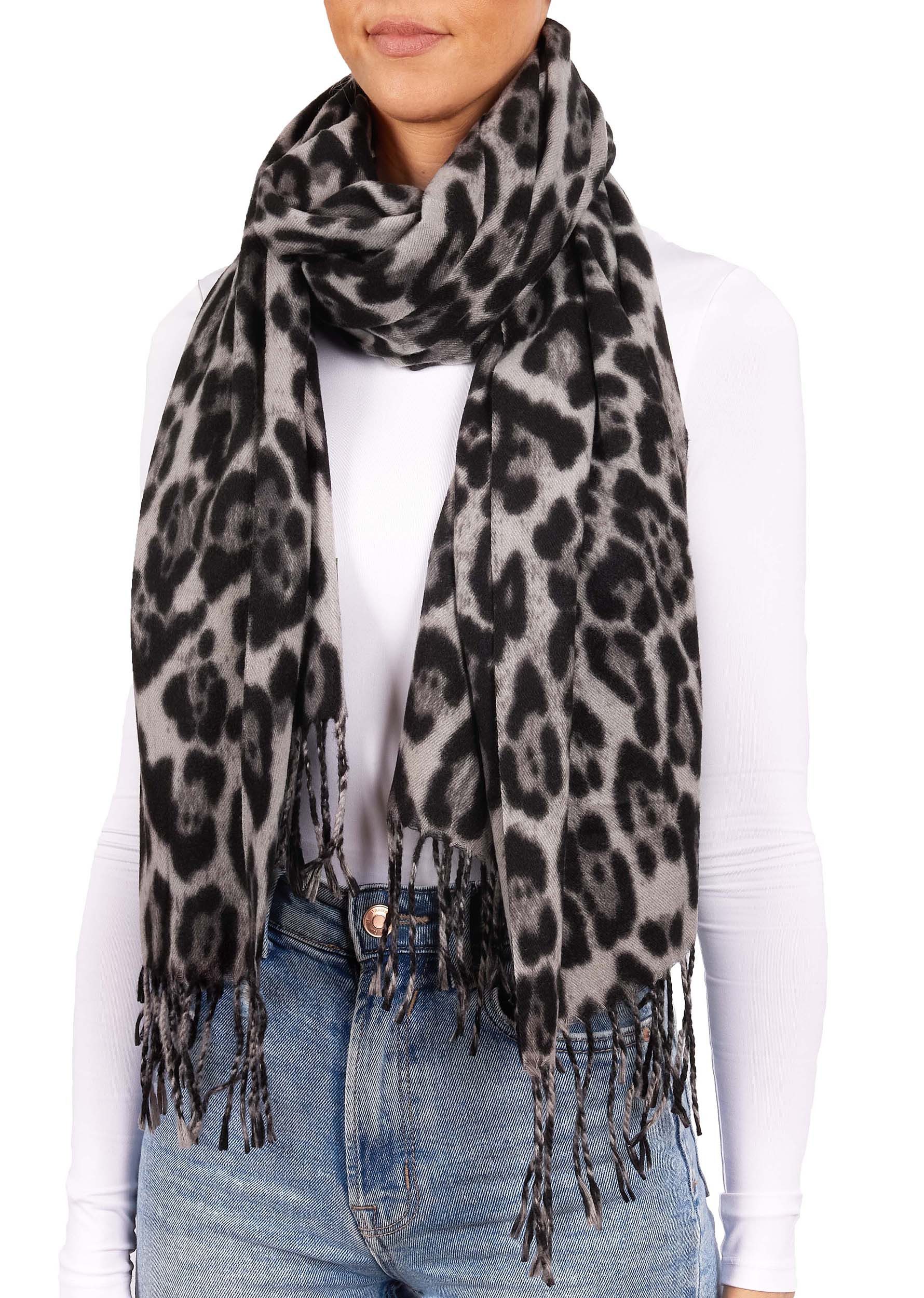 BRUBAKER Schal Cashmirillo Damen Schal mit Leoparden Muster - 70 x 200 cm, (Herbstschal Winterschal mit weichem Kaschmir-Gefühl, 1-St), Warm, Kuschelig und Oversized - Leo Damenschal für Herbst und Winter
