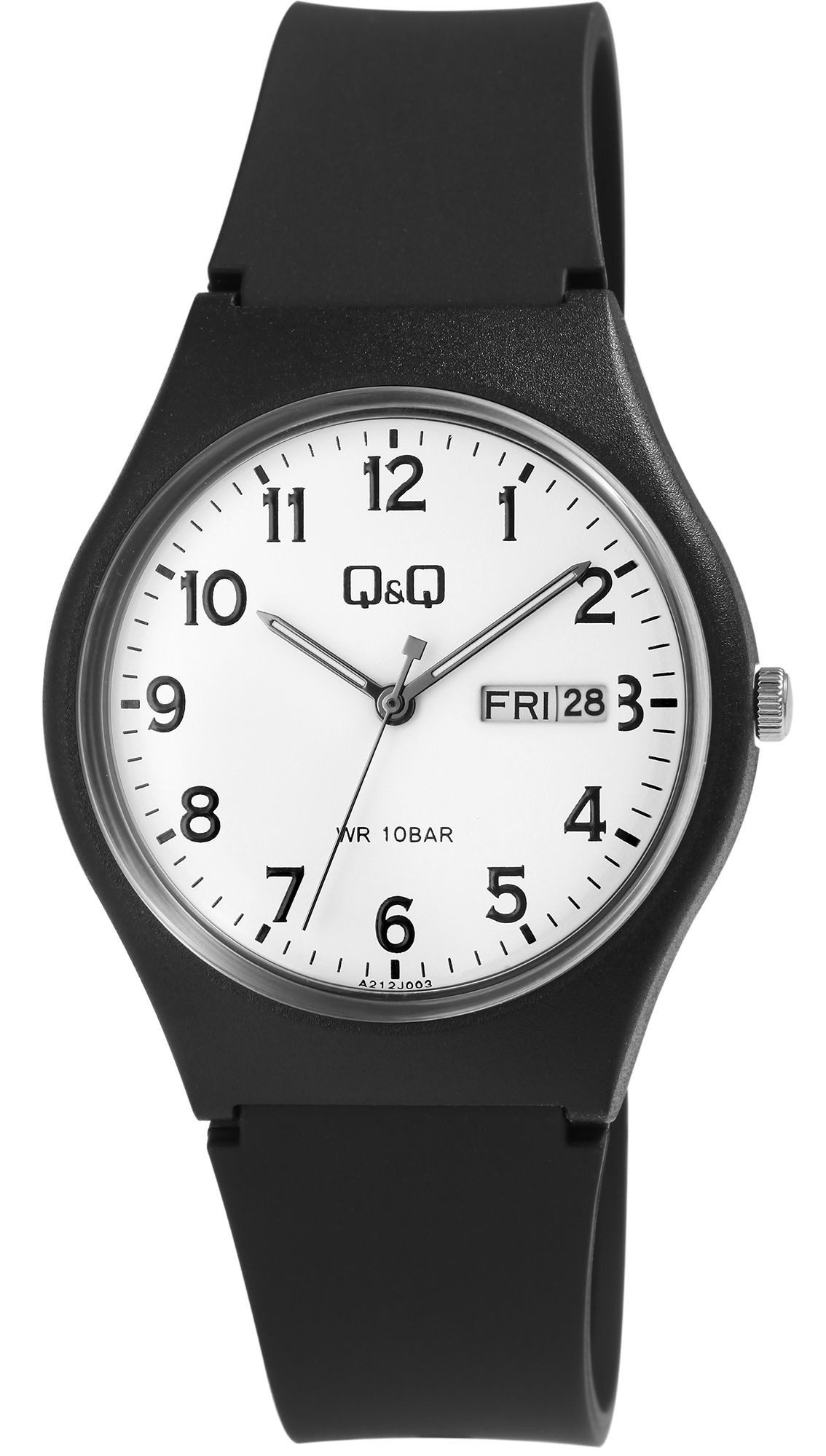 Q&Q Quarzuhr A212J001Y Kunststoff, Silikonarmband, Datum, 10 Bar, D 38 mm