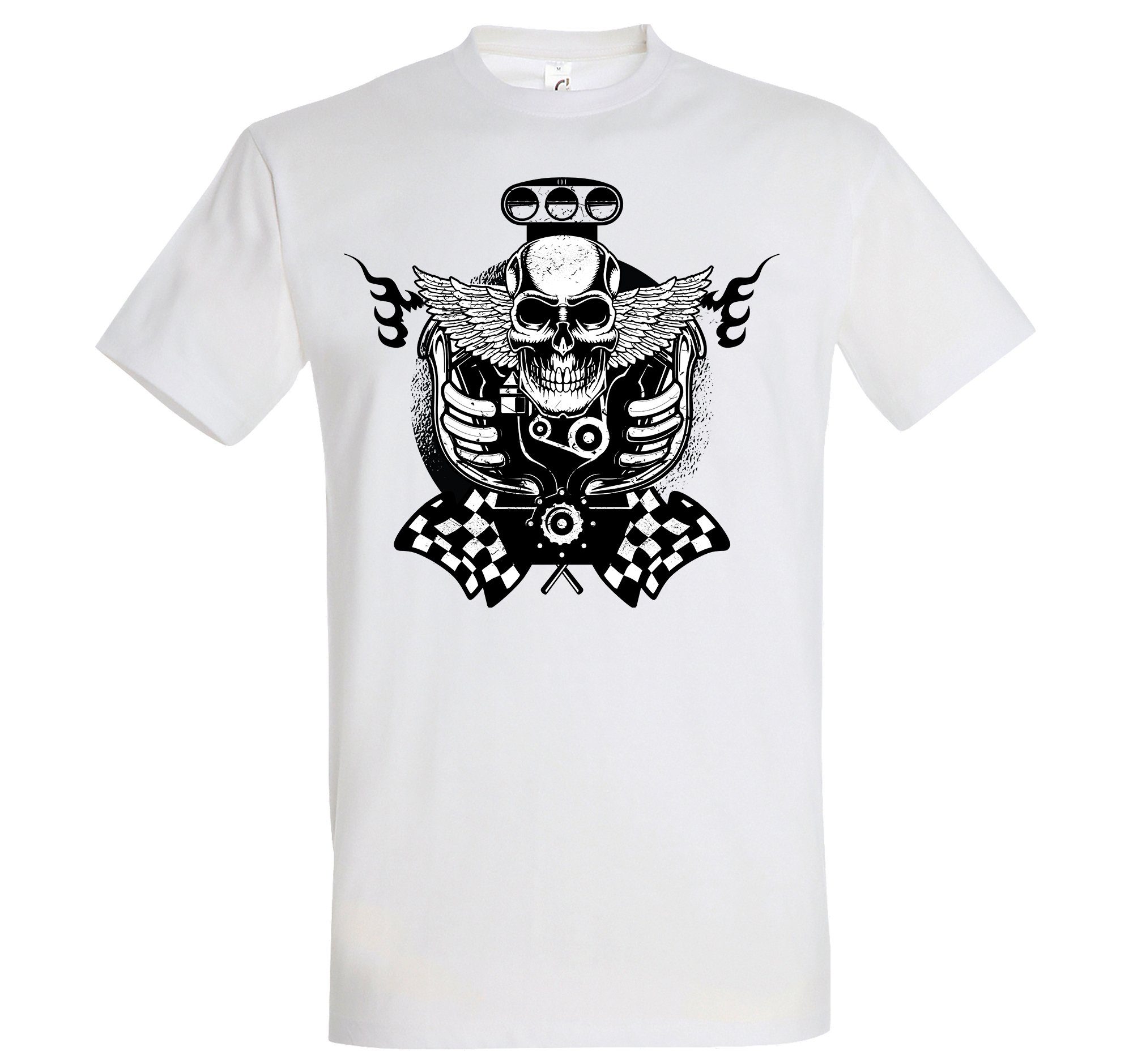 Youth Designz T-Shirt Motor Schädel Herren Shirt mit trendigem Frontprint Weiß