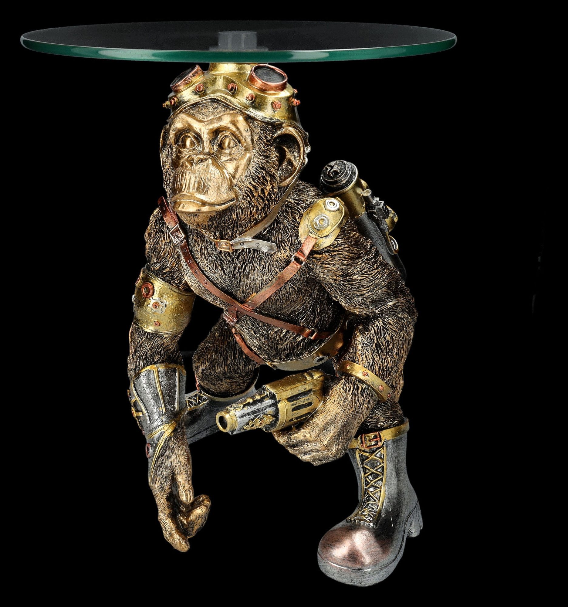 Figuren Shop GmbH Beistelltisch Tisch Affe - Steampunk Schimpanse - Tierfigur Dekofigur Beistelltisch