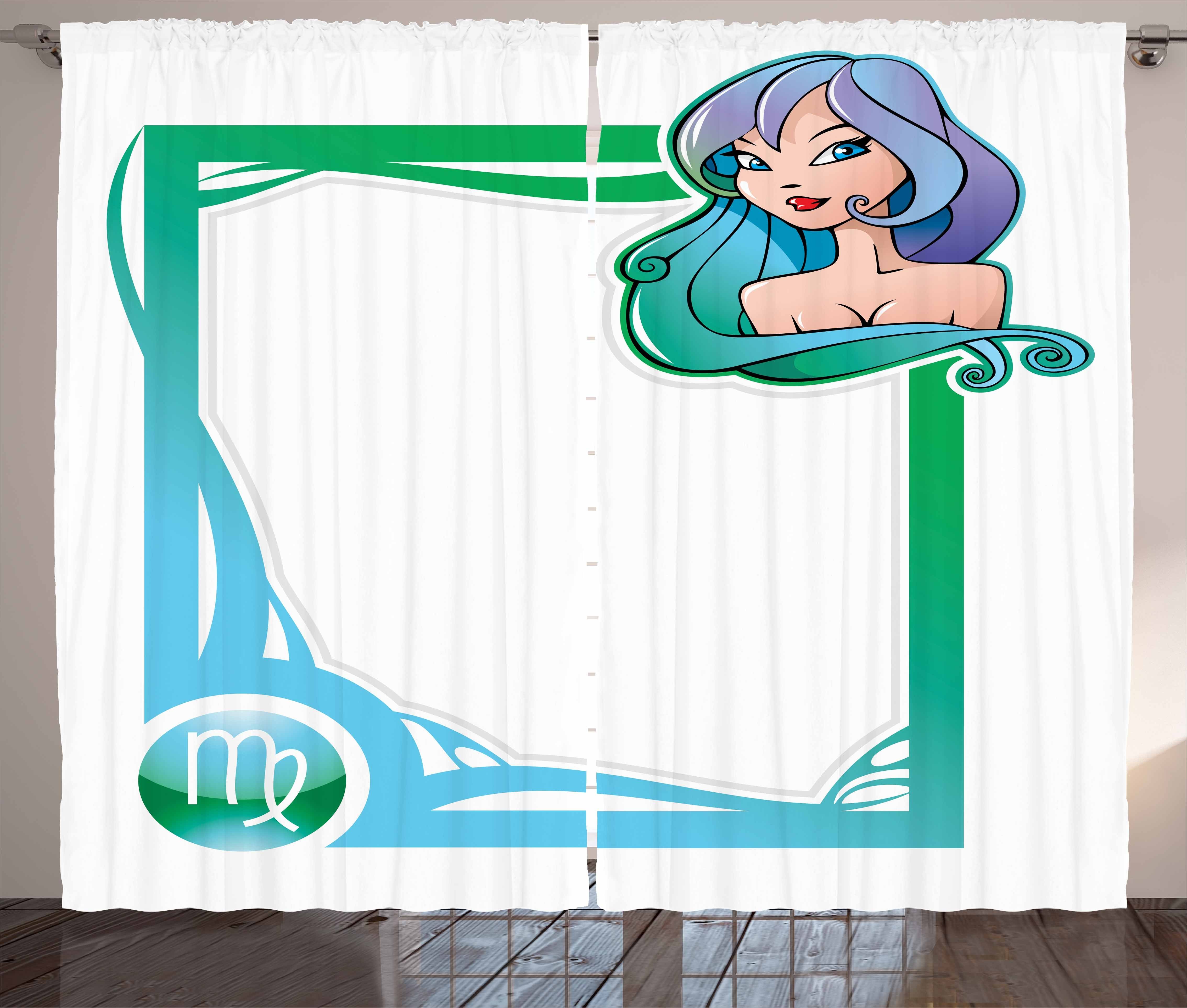 Gardine Schlafzimmer Kräuselband Vorhang mit Schlaufen und Haken, Abakuhaus, Sternzeichen Jungfrau Cartoon-Rahmen-Mädchen