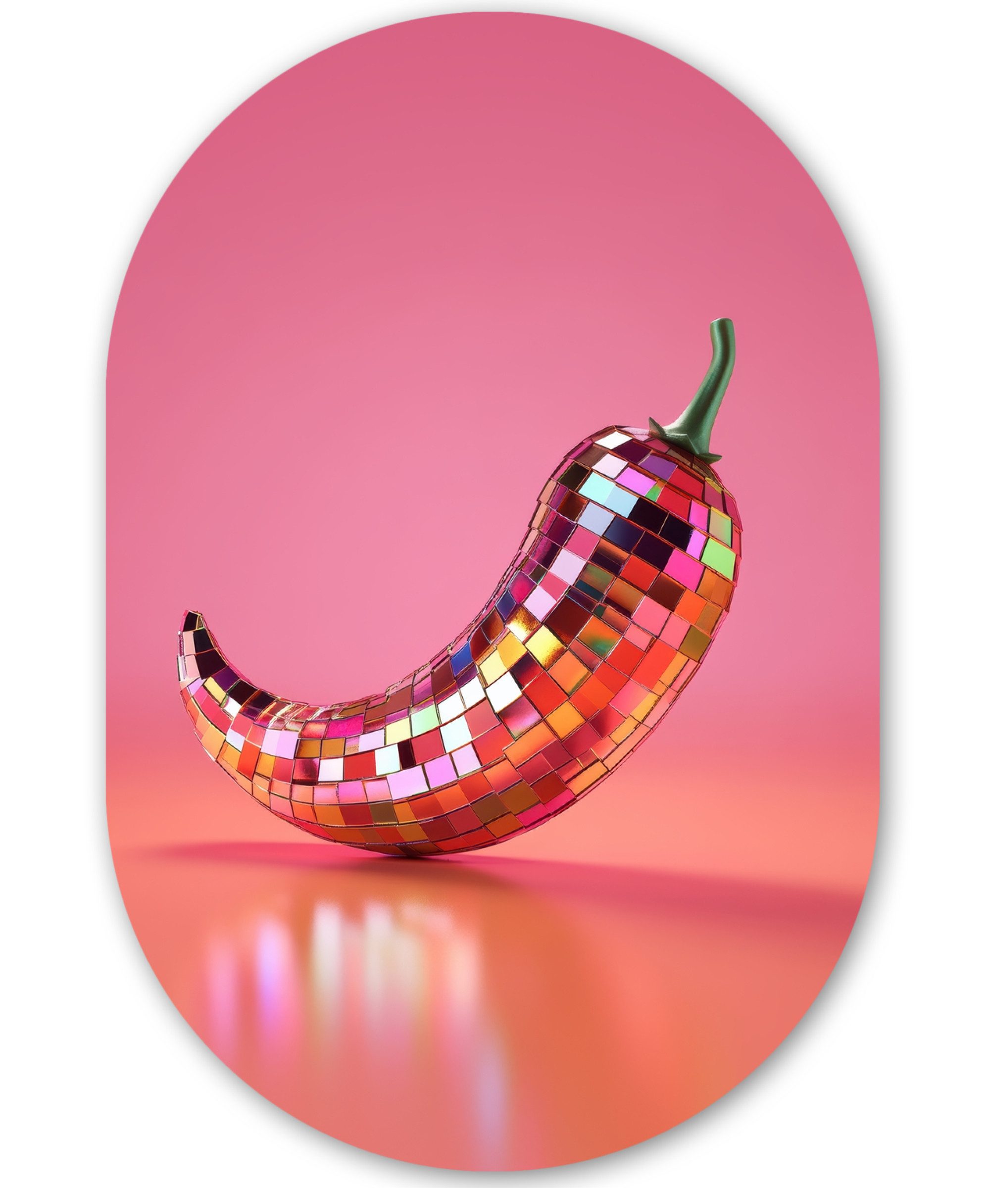 MuchoWow Gemälde Paprika - Disco - Rot - Glitzer, Fotodruck (1 St), Wandbild Oval, Wohnzimmer oder Schlafzimmer Wanddekoration, 40x60 cm