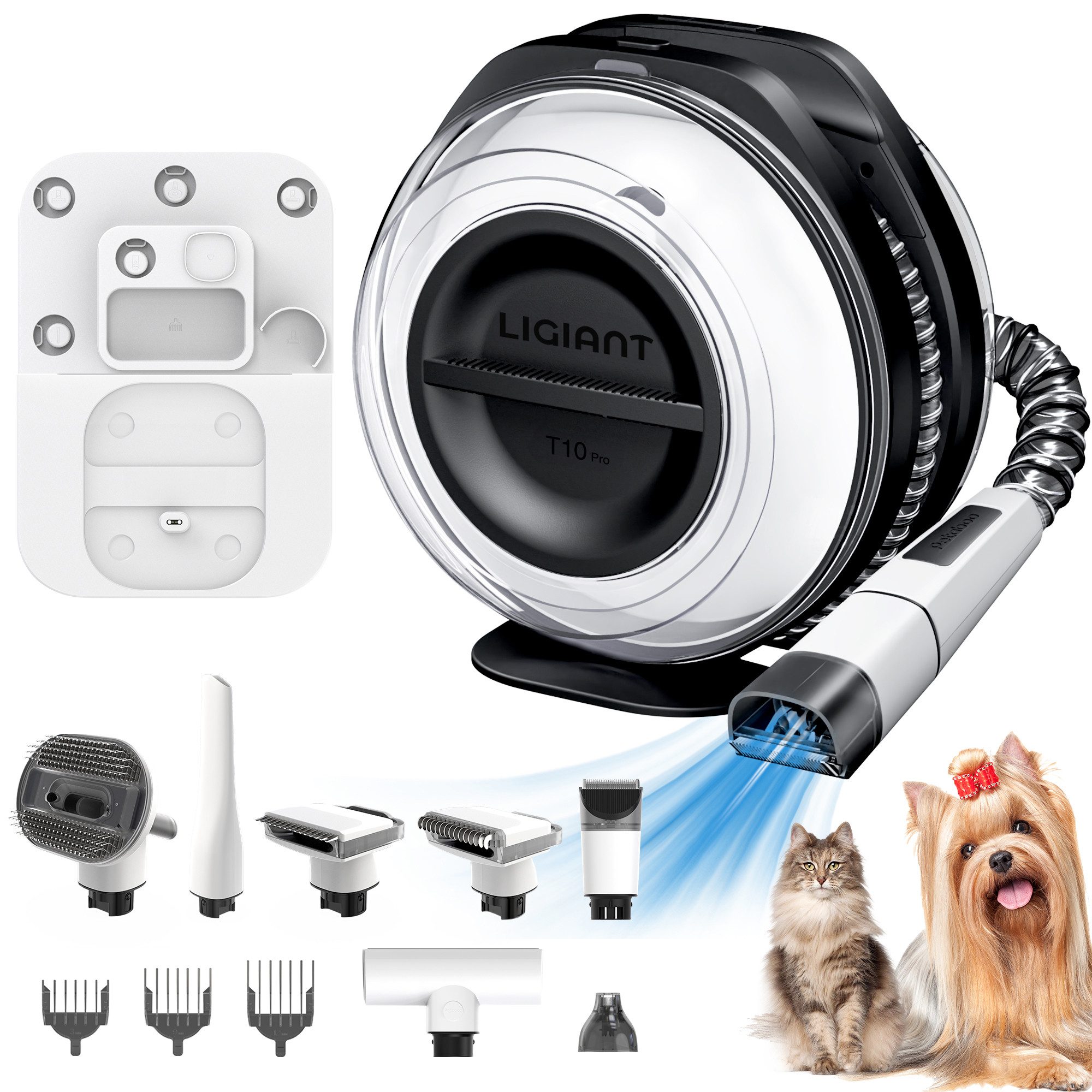 LIGIANT Hundeschermaschine Kabelloser Hundestaubsauger, 7-in-1 Multifunktions-Pflegeset, Leise, 2,2L Behälter