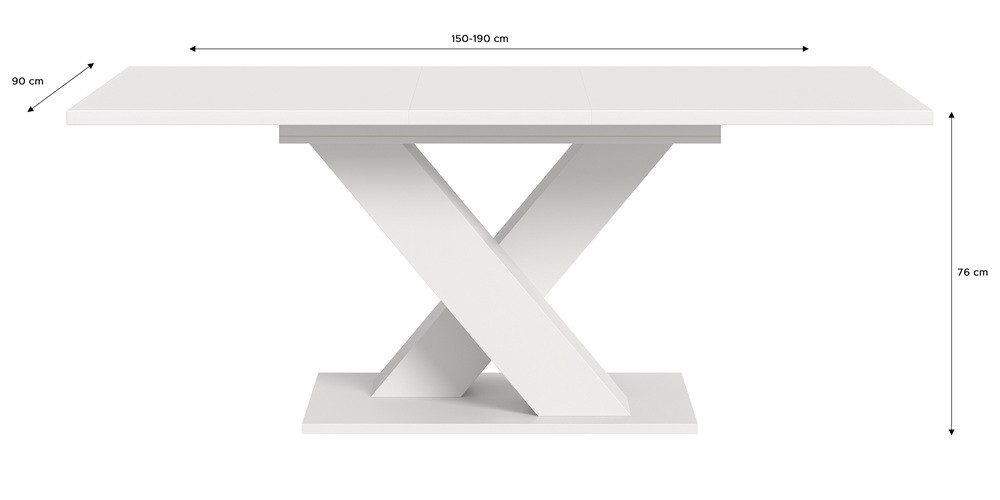 xonox.home Esstisch Esstisch Motion, ausziehbar, X-Fußgestell, weiß, 150(190)x90, Küchentisch, weiß