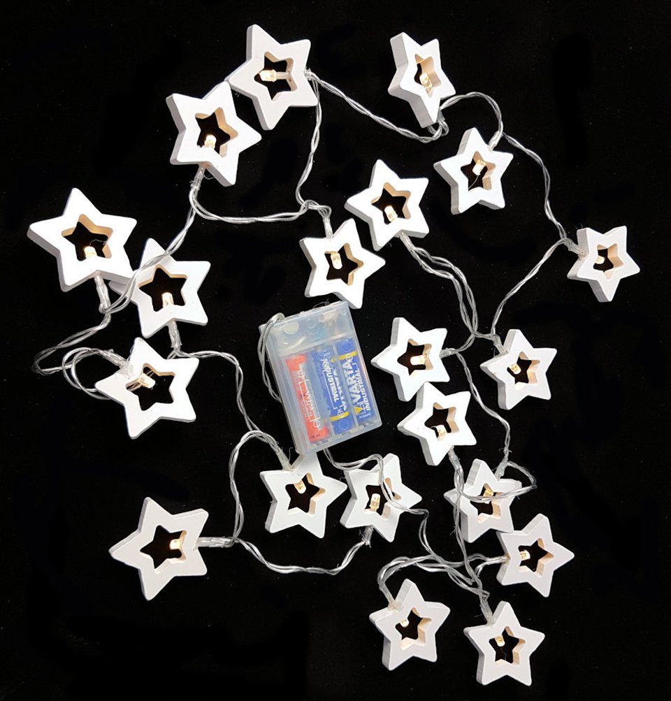 Spetebo Lichterkette LED Holz Lichterkette Stern - ca. 2,2 m Länge, 20-flammig, Deko Beleuchtung mit weißen Sternen