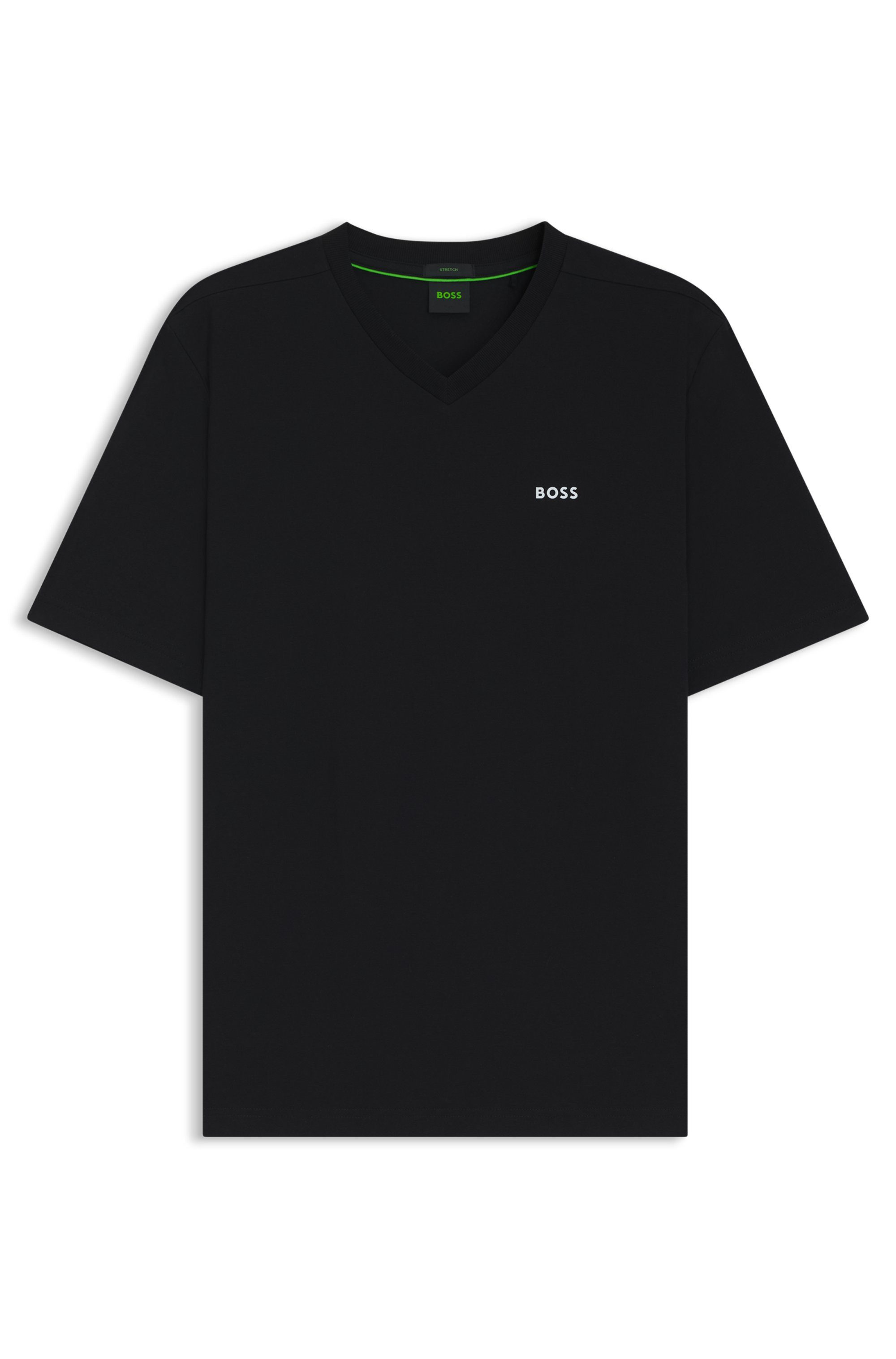 BOSS GREEN T-Shirt Tee V Regular Fit Stretch Jersey Cotton, Logo on Chest, V Ausschnitt
