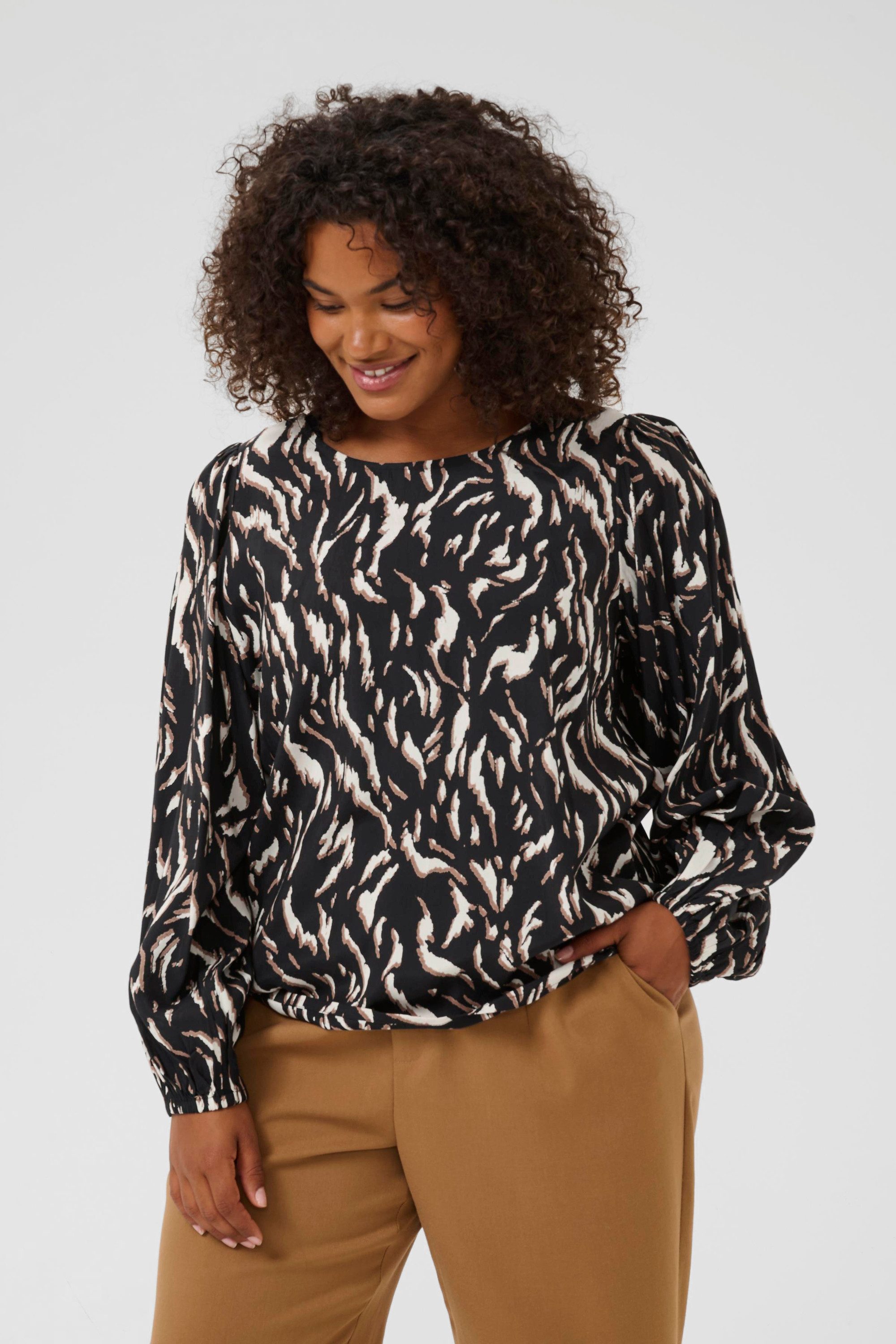 KAFFE Curve Langarmbluse Langarm-Bluse KCmilina Große Größen