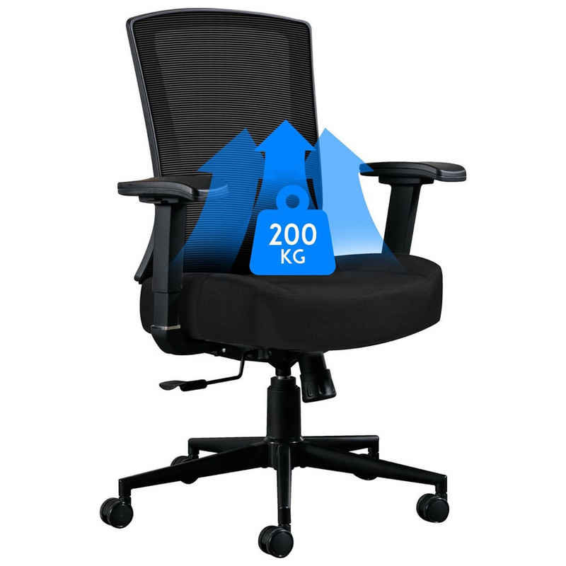 SeedWave Bürostuhl Ergonomisch Bürostuhl mit Lordosenstütze, 200KG belastbarkeit, schwarz, Computerstuhl mit Wippfunktion, Mesh-Stuhl mit Hoher Rückenlehne