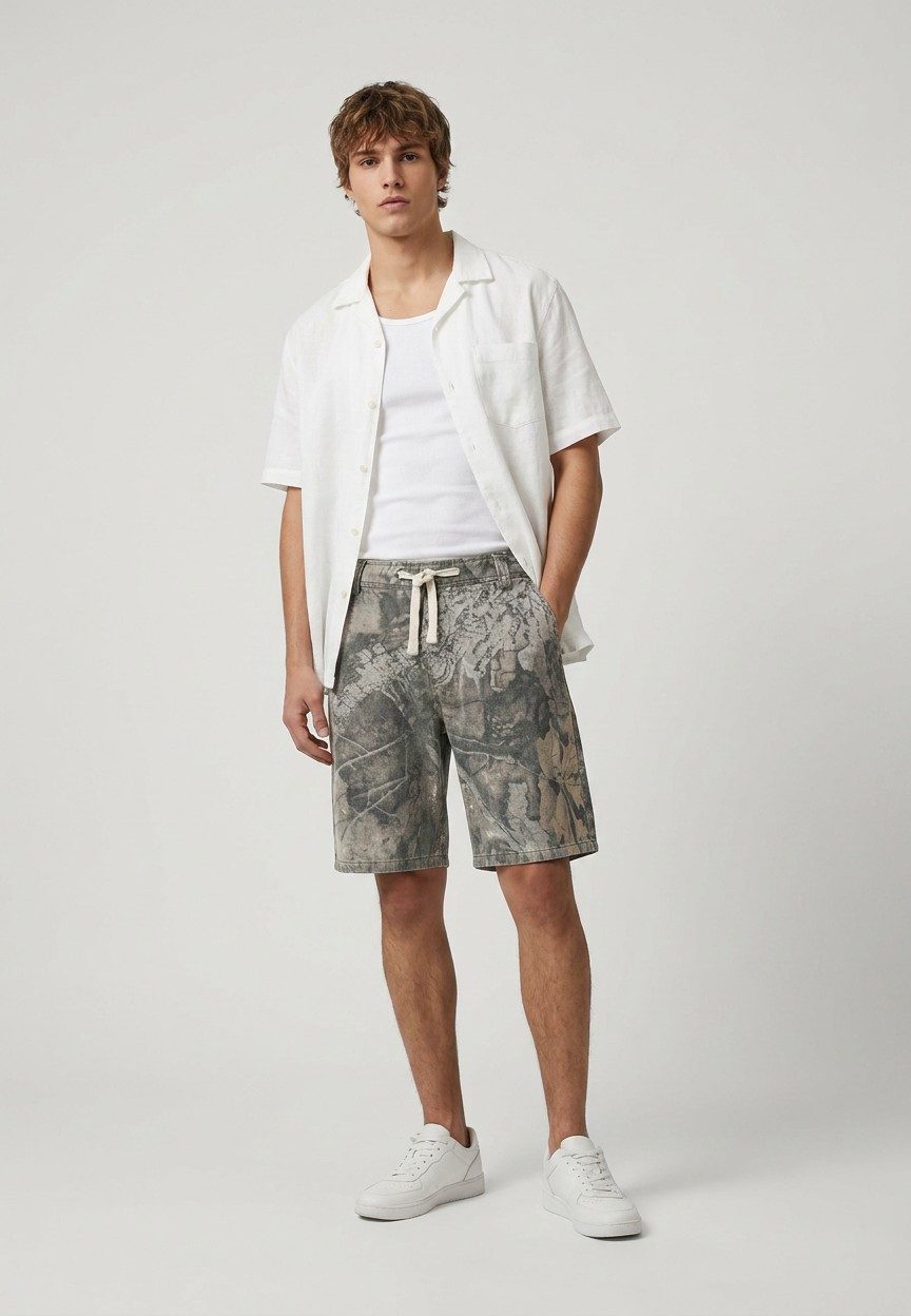 Eight2Nine Shorts Herren Baggy Shorts mit Marmor-Muster Baumwoll-Twill, Allover Muster