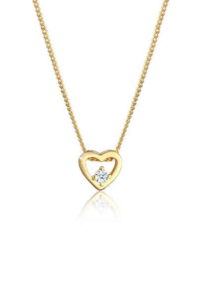 Elli DIAMONDS Collierkettchen Herz Liebe Diamant (0.03 ct) 585 Gelbgold