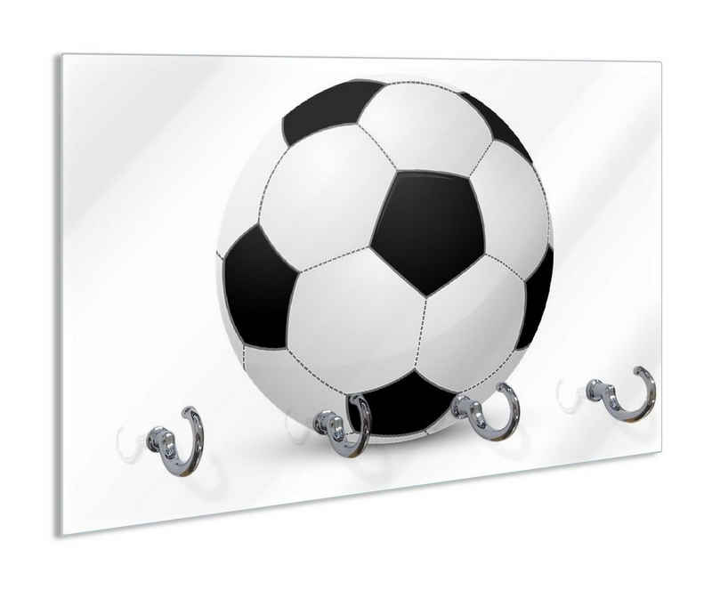 Wallario Schlüsselbrett Fußball klassisch vor weißem Hintergrund, (inkl. Aufhängeset), 30x20cm, aus ESG-Sicherheitsglas