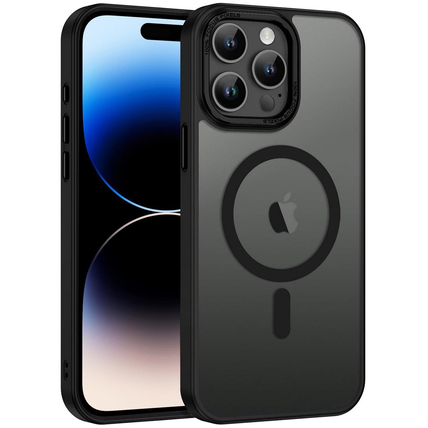 CoolGadget Handyhülle Magnet Hülle für iPhone 14 Pro Schutzhülle mit Metall Kamerarahmen 6,1 Zoll, magnetisches Schutzcase Matt Stoßfest kompatibel mit Magsafe Zubehör