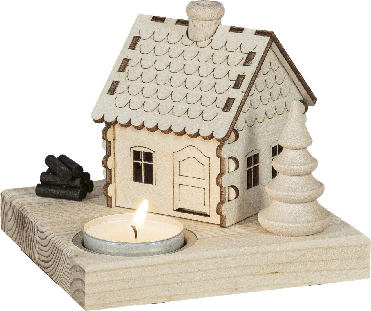 SAICO Original Räucherhaus Räucherhaus Deko Holz für 1 Teelicht 11,5 cm