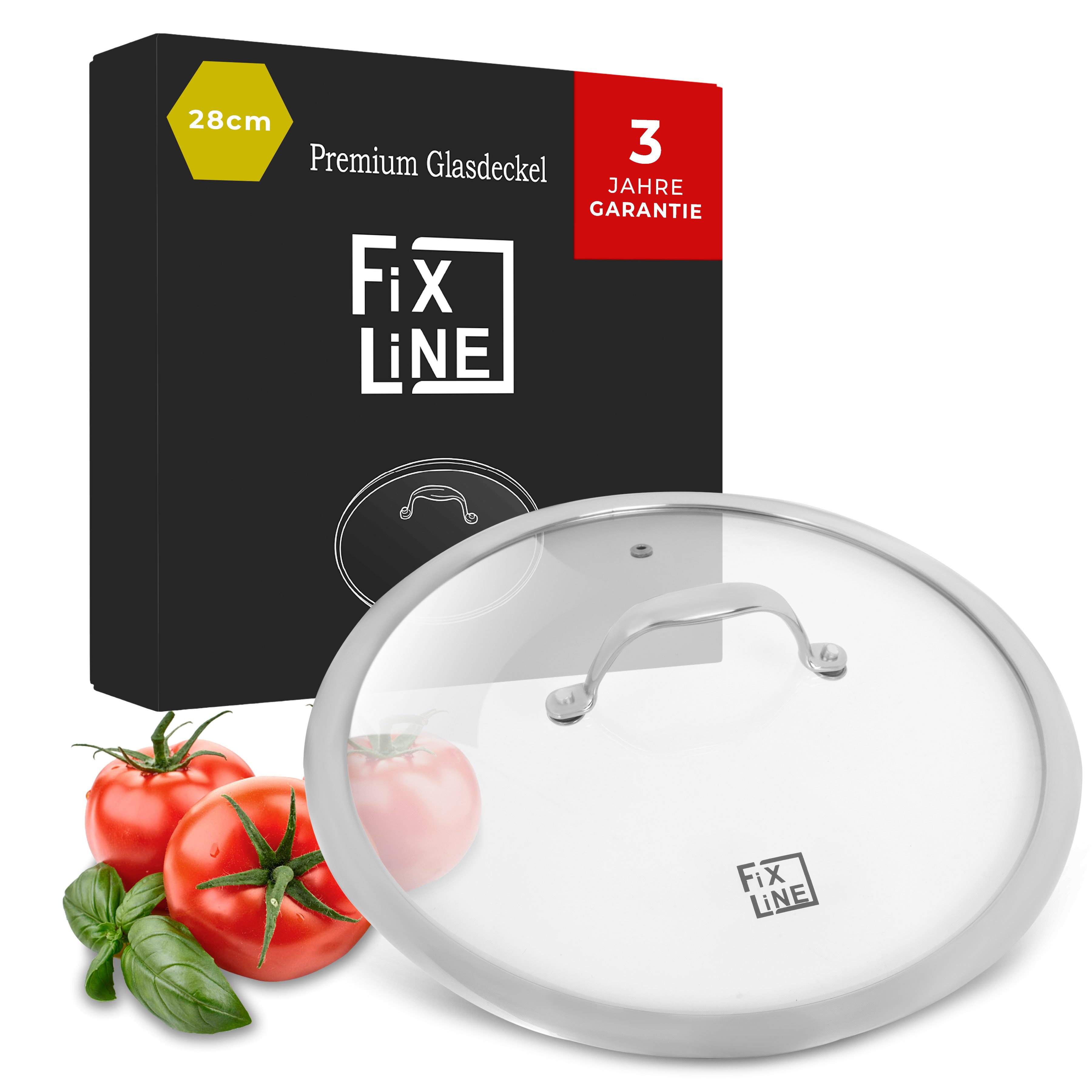 FIXLINE Pfannendeckel 28cm passend für alle Pfannen & Töpfe - Glas/Edelstahl, (Packung, 1 Deckel), Ideal für alle FIXLINE Pfannen