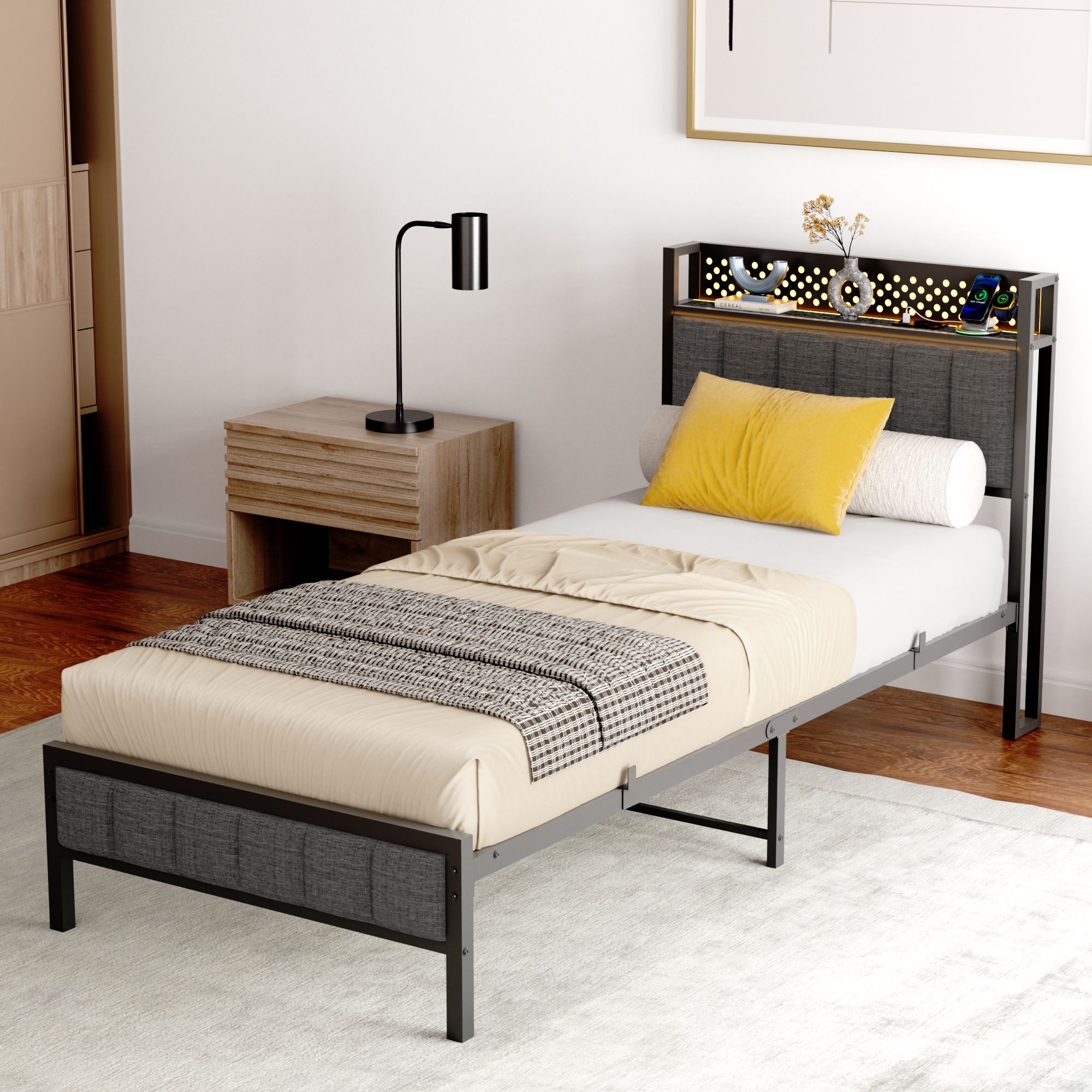 STILVORA Jugendbett Metallbett 90x200 Bettgestell bett mit Steckdose,led Be günstig online kaufen