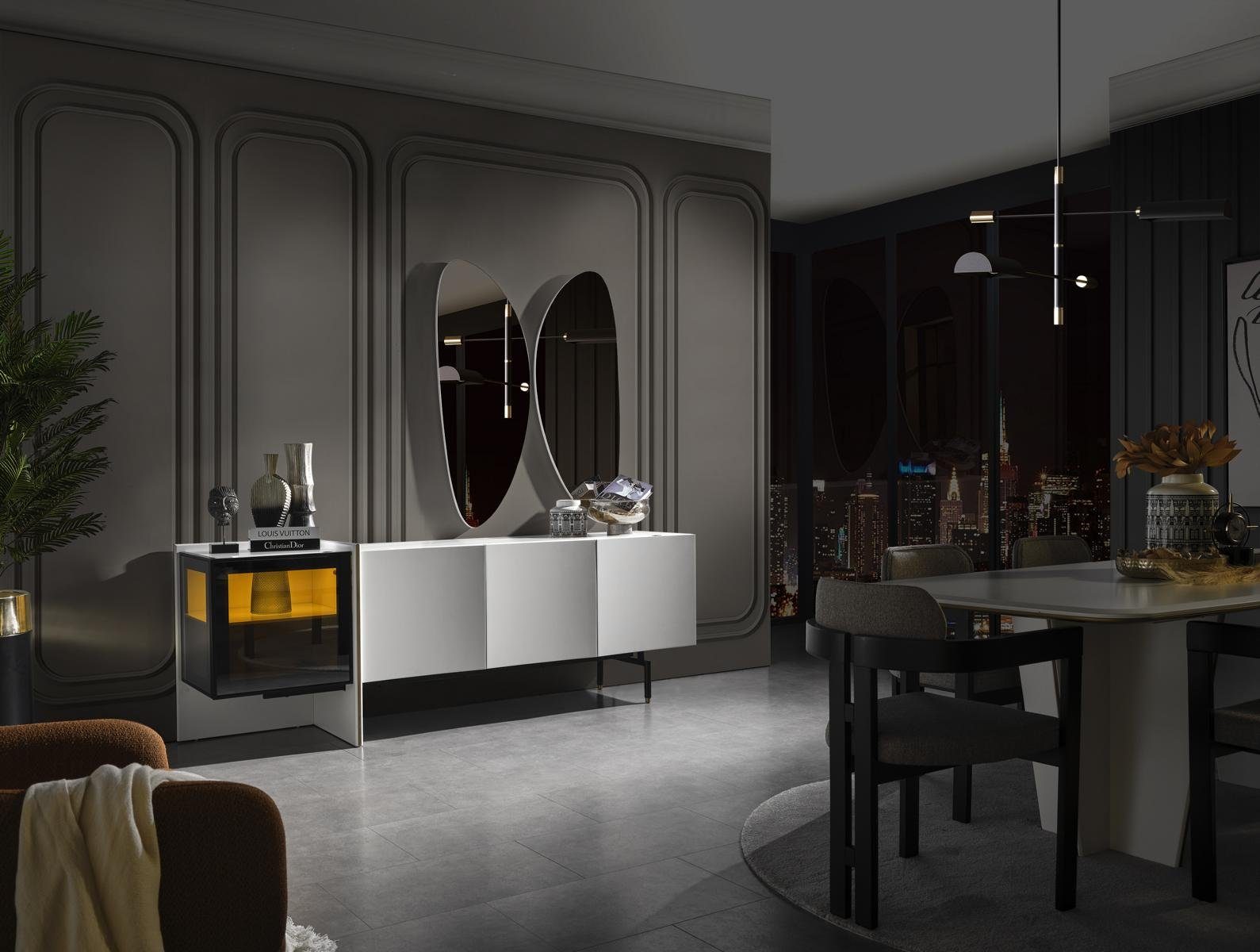 Stil Spiegel Holz (3 Möbel Modern Anrichte 2tlg neu JVmoebel Luxus Wohnzimmer Anrichte St)