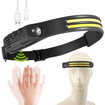 LETGOSPT LED Stirnlampe Wiederaufladbare Kopflampe mit Gestensensor,IPX4