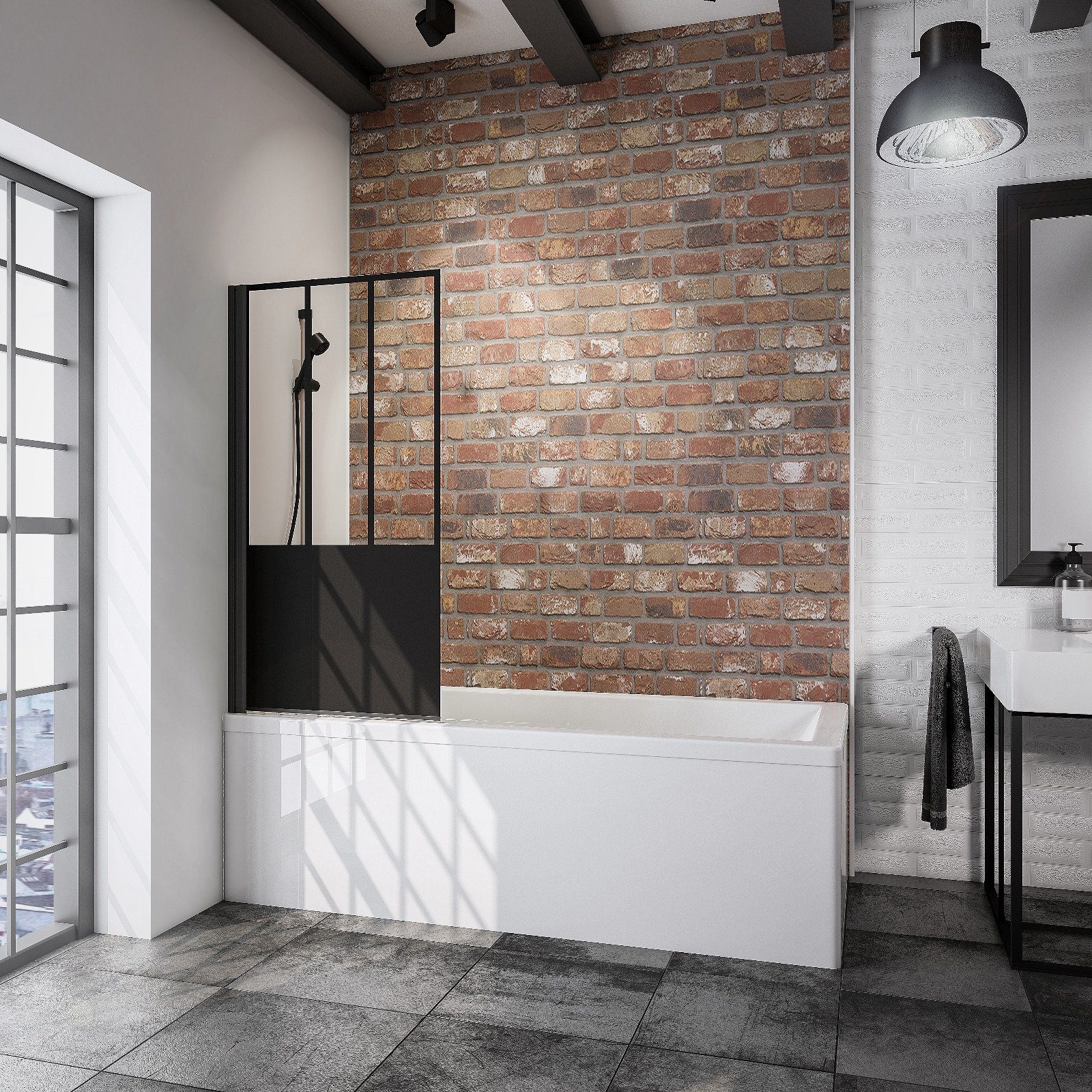 Schulte Badewannenfaltwand 80 x 140 cm pendelbar, Sicherheitsglas, (1 tlg), Dekor Atelier 5 Duschwand Badewanne