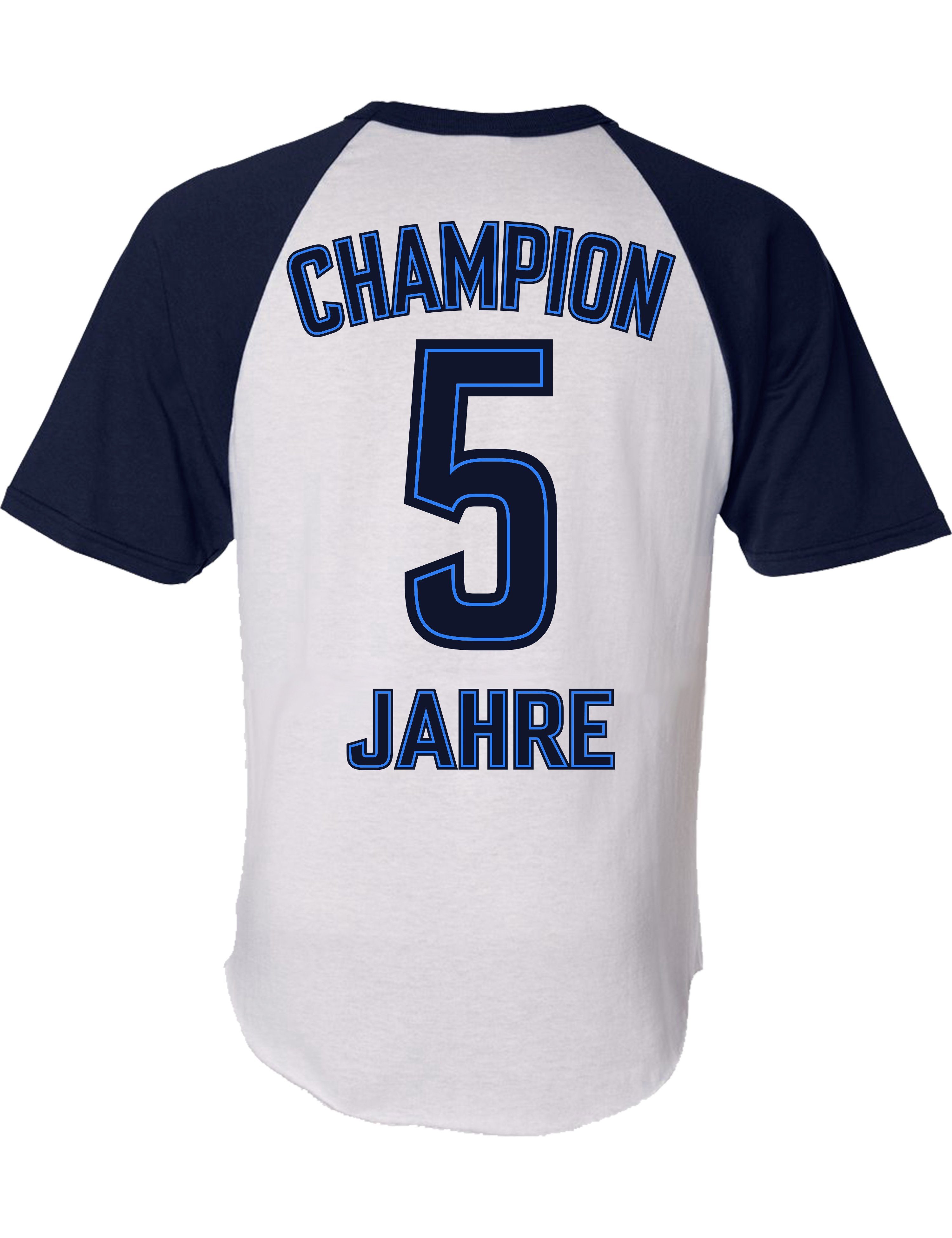 Baddery Print-Shirt Jungen Fussball Trikot zum 5. Geburtstag: "Champion 5 Jahre", hochwertiger Siebdruck, aus Baumwolle