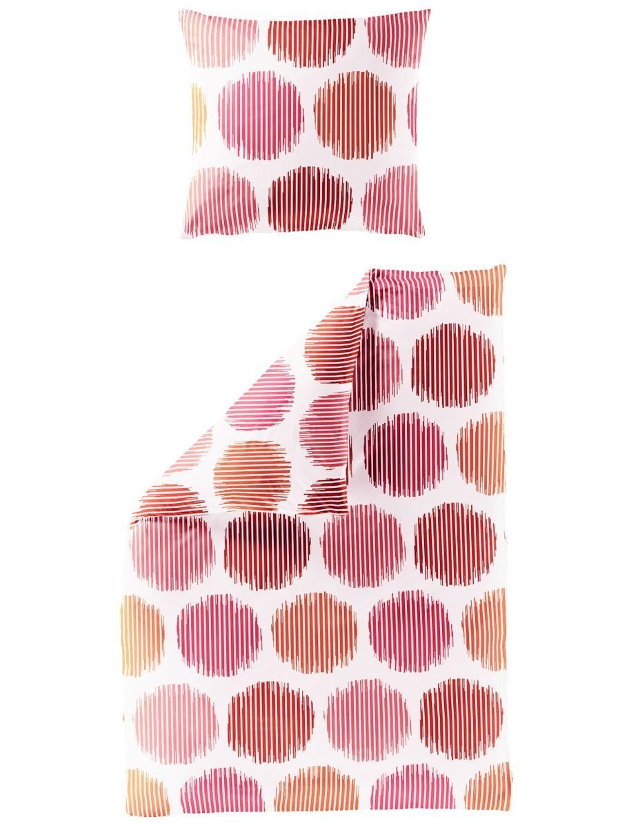 BIERBAUM Bettwäsche Bierbaum Seersucker Bettwäsche 2 tlg. 135x200cm Dots Kreise Rot / Grün, Microfaser, 2 teilig, Elegante Bettwäsche mit farbenfrohen Punkten, 100% Baumwolle