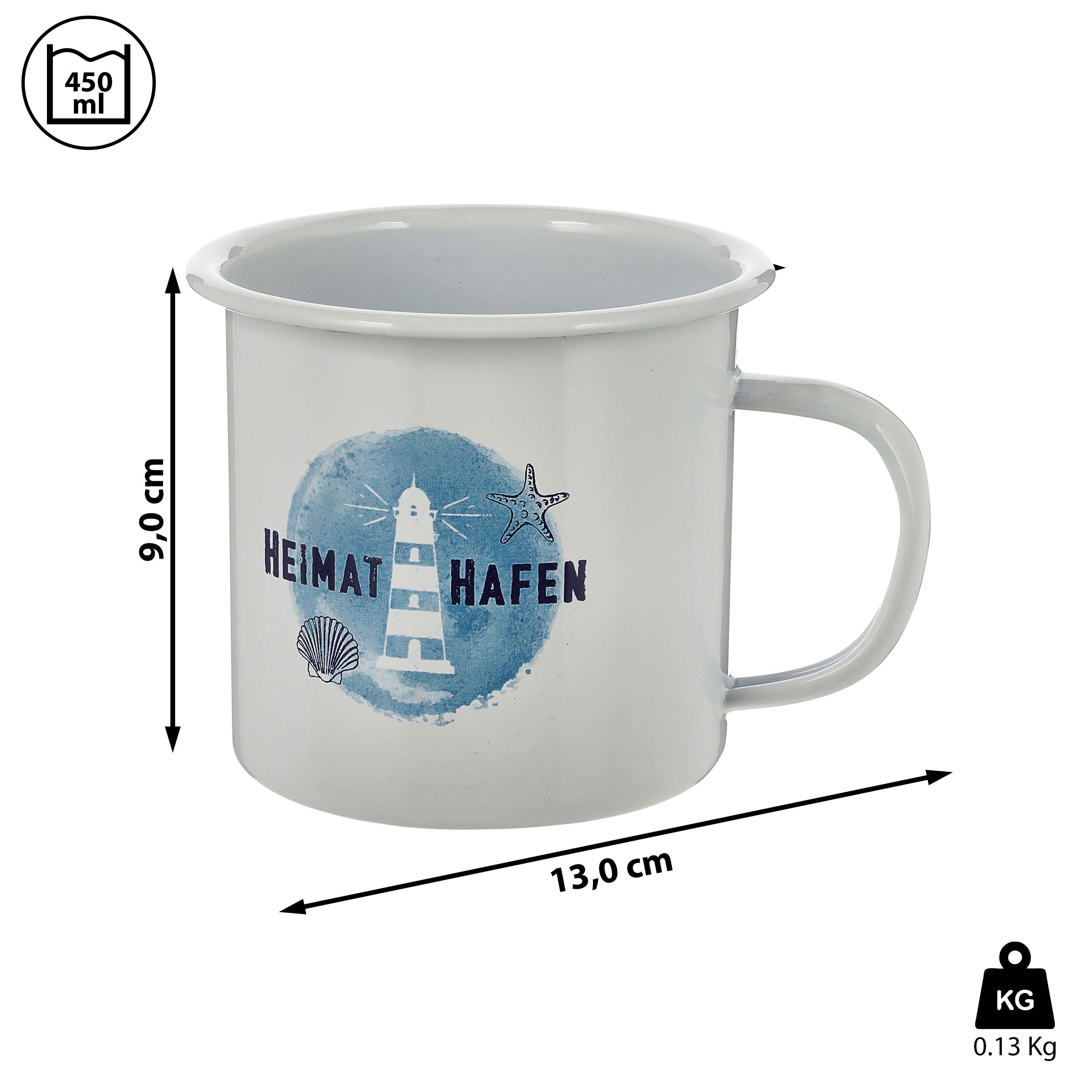 CEPEWA Tasse Kaffeebecher "Heimathafen" Emaille 450ml 13x9cm
