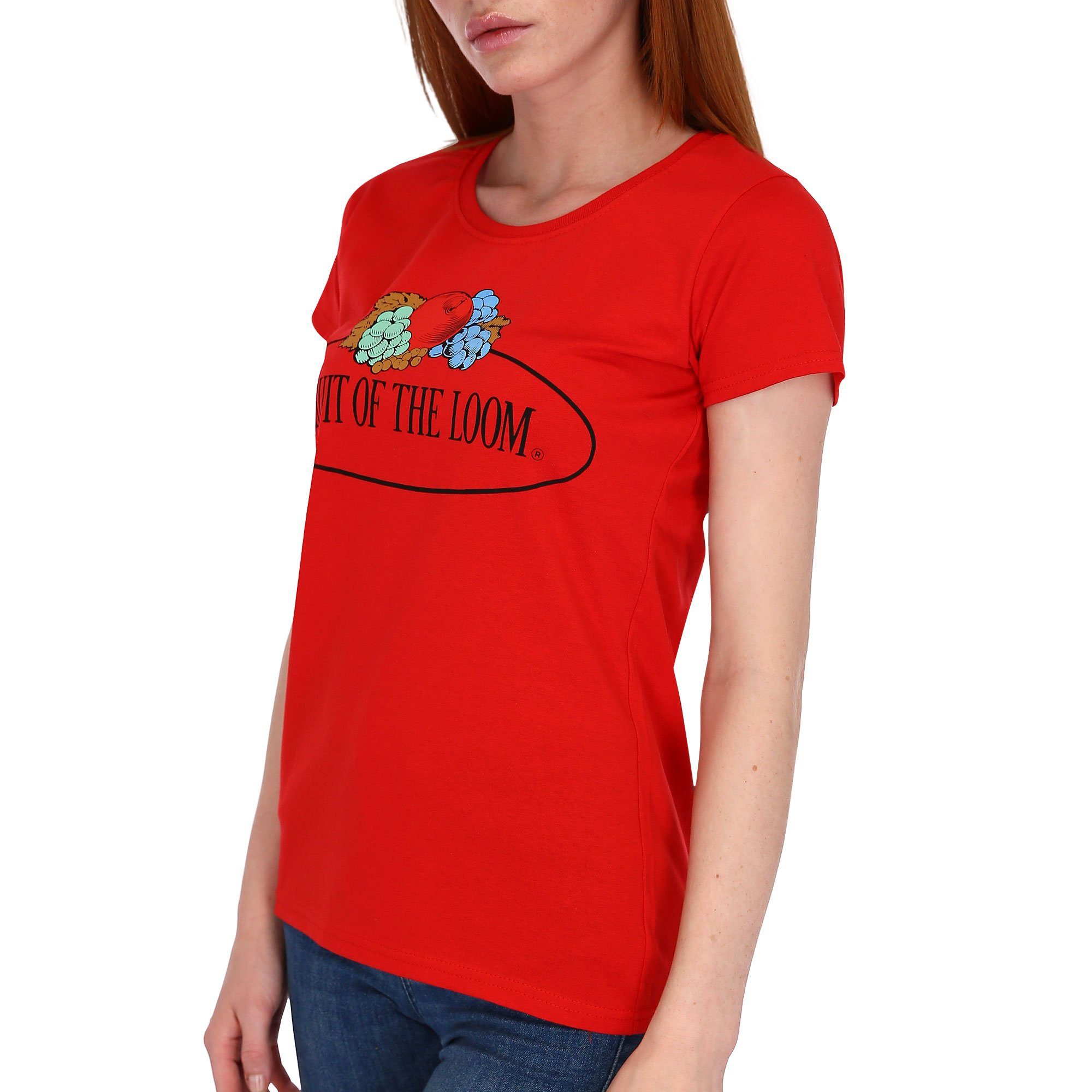 Fruit of the Loom of Loom the rot the T-Shirt Rundhalsshirt Logo Damen Fruit Fruit of mit Loom