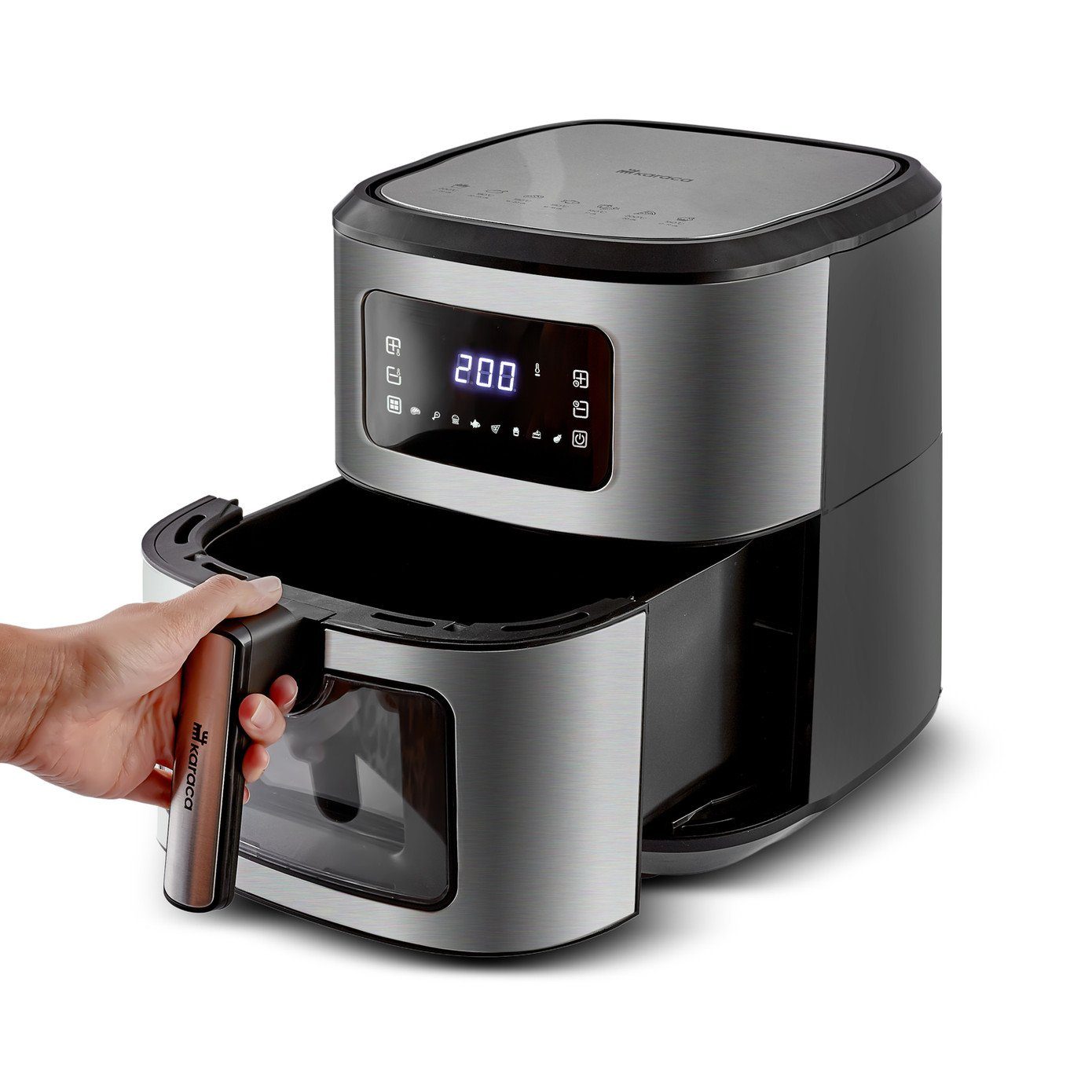 Karaca Heißluftfritteuse Karaca Multifry Inox XXL 7 Liter Airfryer Fritteusen mit digitalem Glasfenster