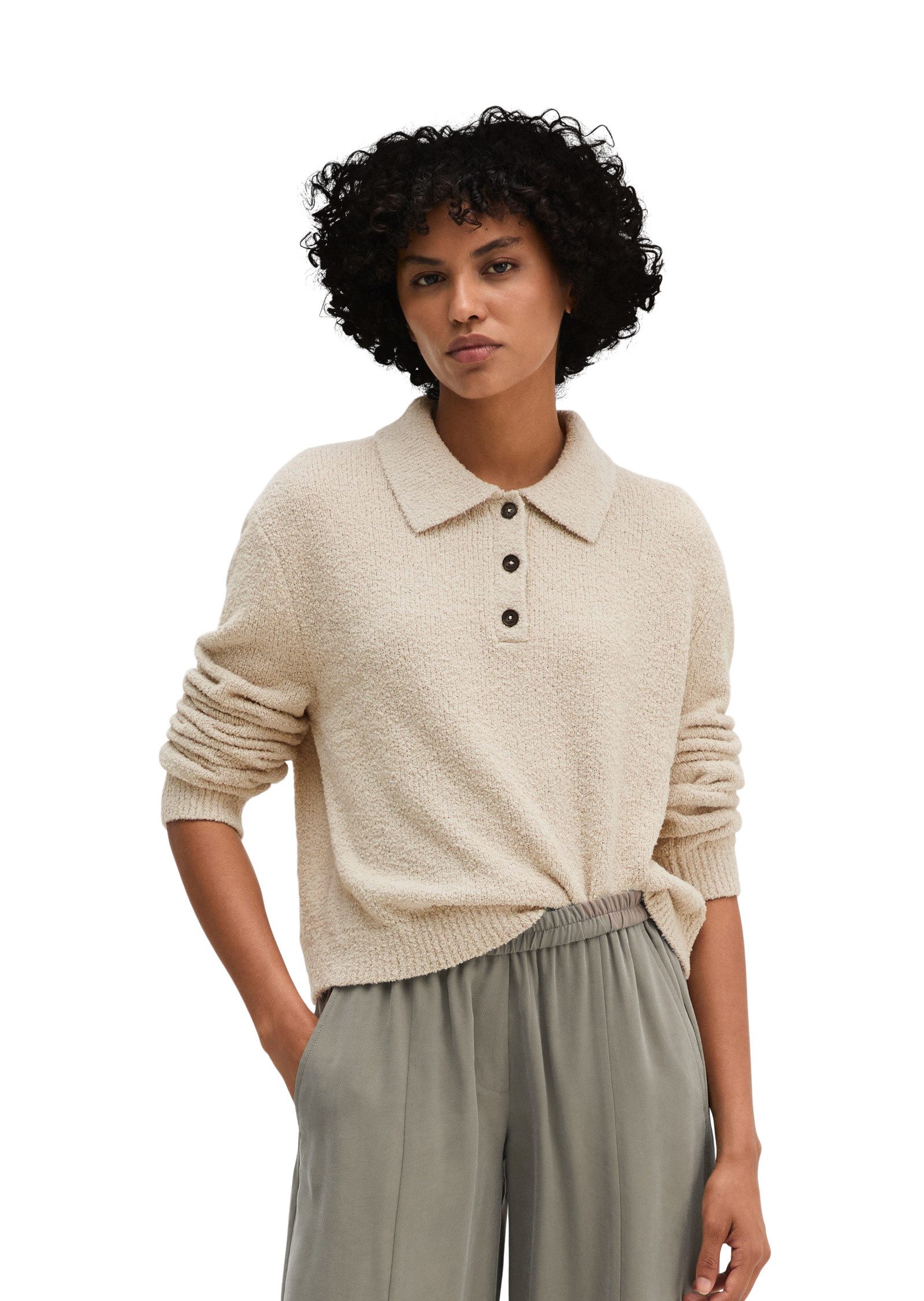 Marc O'Polo Langarm-Poloshirt aus Bouclé-Garn