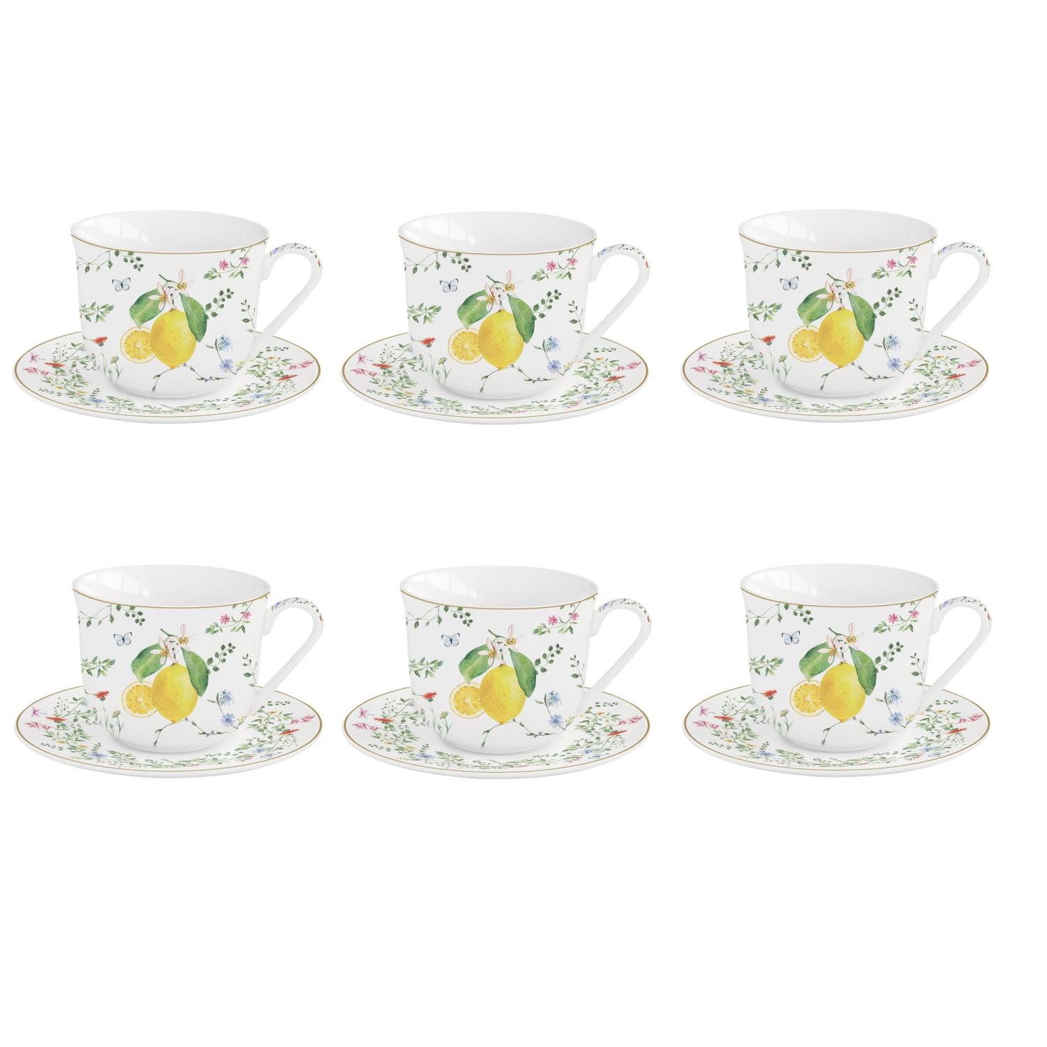 EasyLife Tasse Fleurs et Citrons, Porzellan, Spülmaschinengeeignet, Mehrfarbig, Zitronen, H: cm